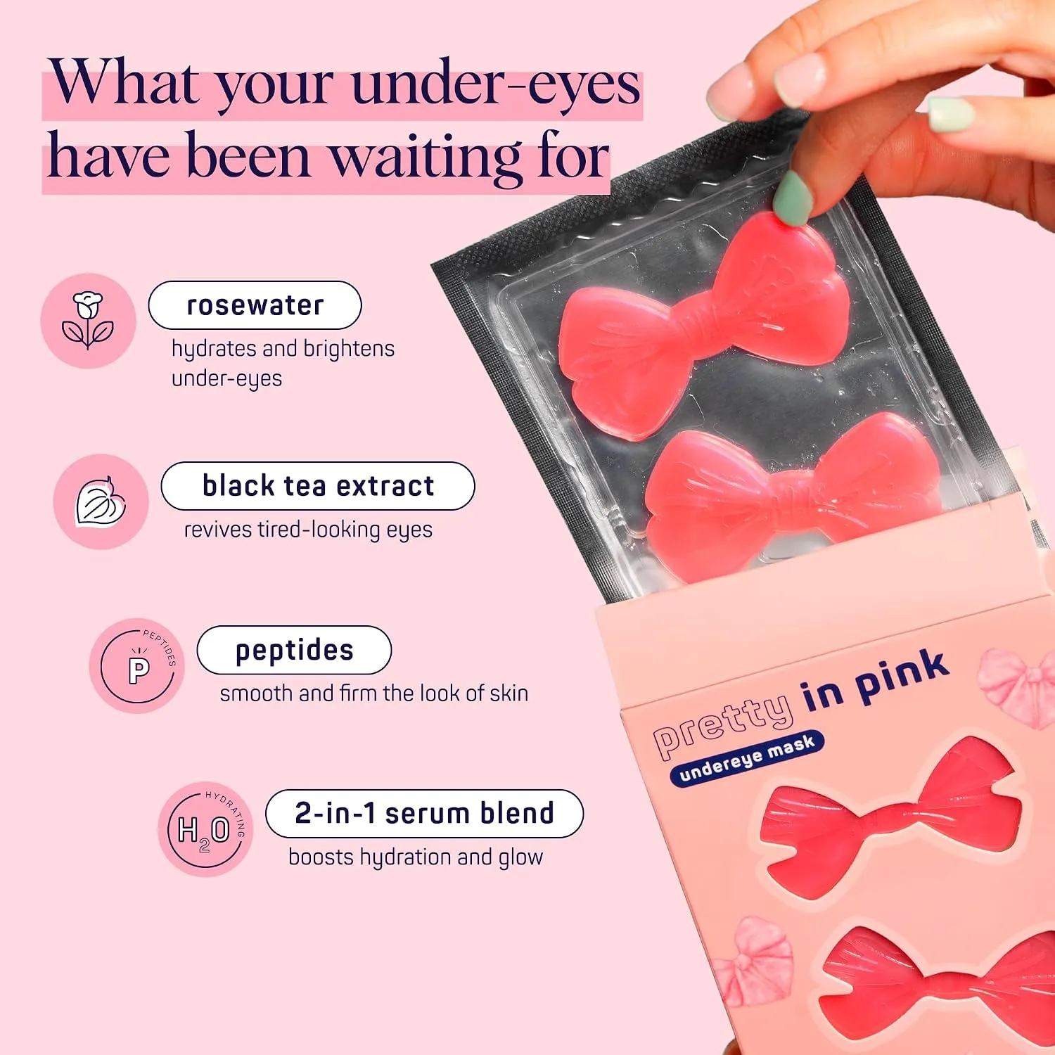 SpaLife Pretty in Pink Hydrogel Under Eye Patches for Dark Circles | Bow Under Eye Patches for Puffy Eyes | Revitalizing Undereye Masks for Bags | Bachelorette Party Favors | Pack of 8 Pairs