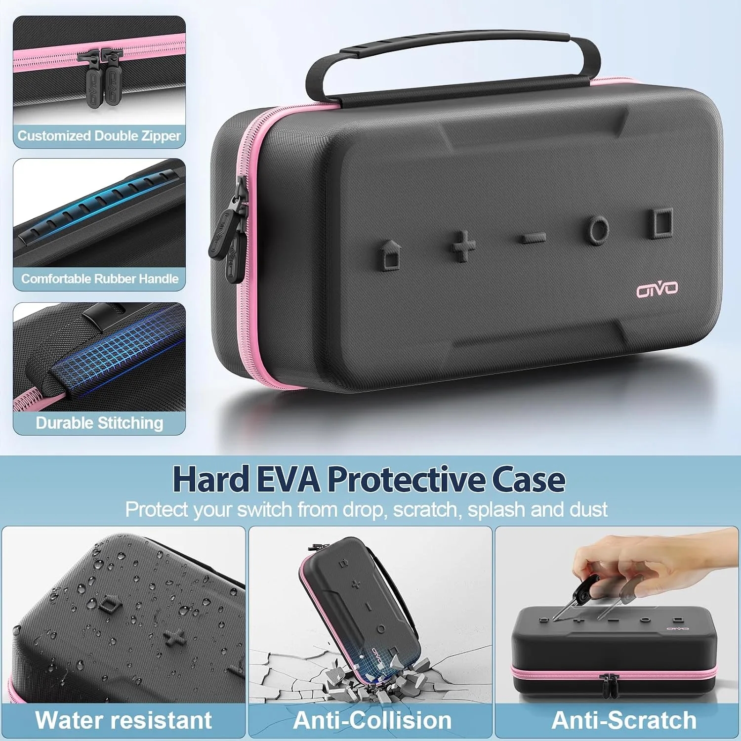 OIVO Carrying Case Compatible with 2025 Nintendo Switch, Portable Switch 2 Travel Carry Case Fit for Joy-Con 2 & Adapter, Hard Shell Protective Pouch Bag with 24 Game Slots, Pink