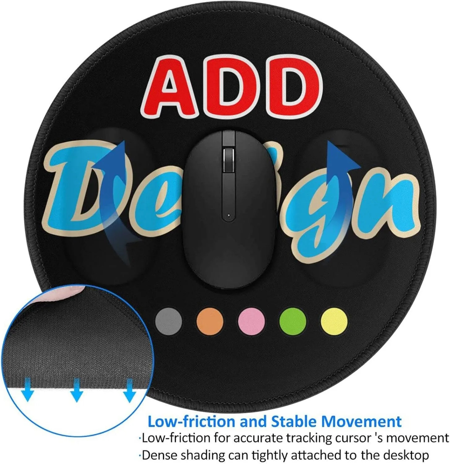 Custom Gaming Mouse Pad with Stitched Edge, Add Your Picture Text Logo, Non Slip for Home Office Work (Round 8in)