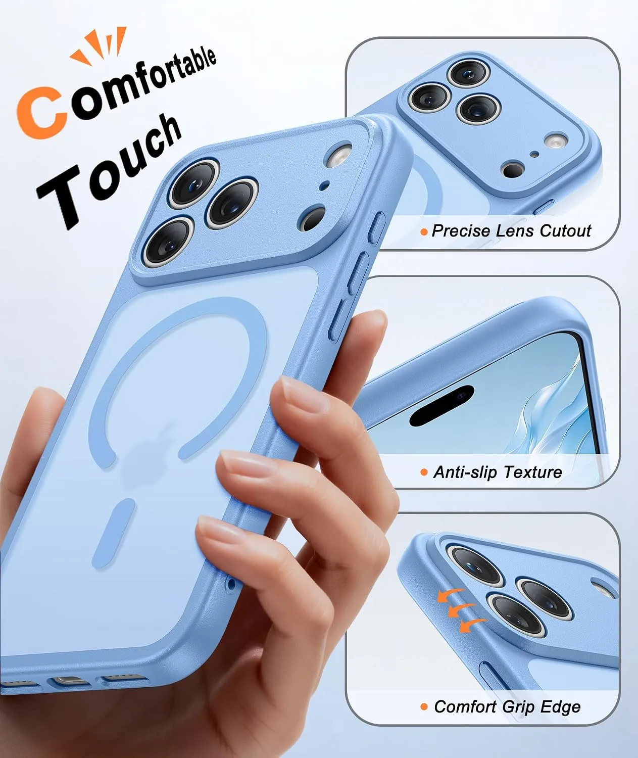 FNTCASE for iPhone 18 Pro Max / 17 Pro Max Case Fit for MagSafe Light Blue