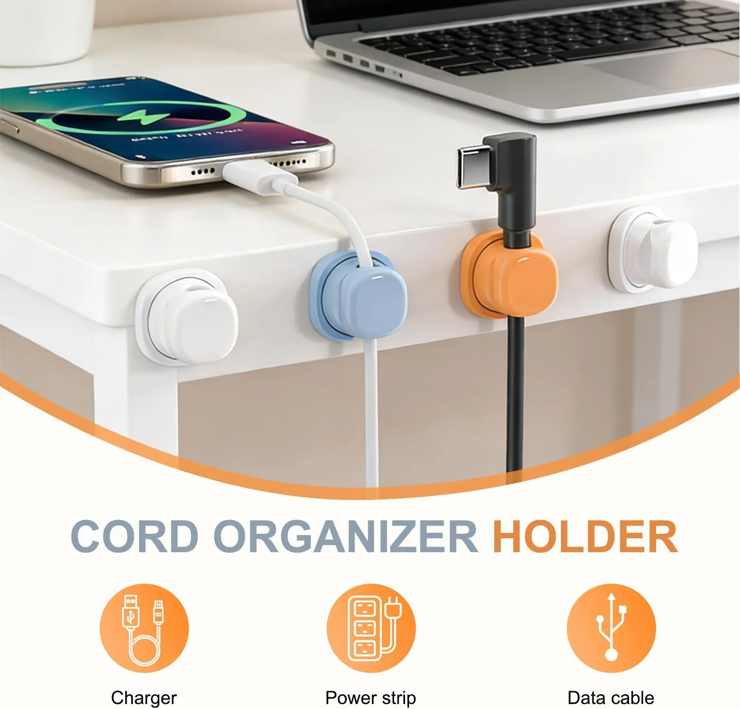 Cord Organizer Holder，Rotatable Desk Cable Managemen，Desk Organizer