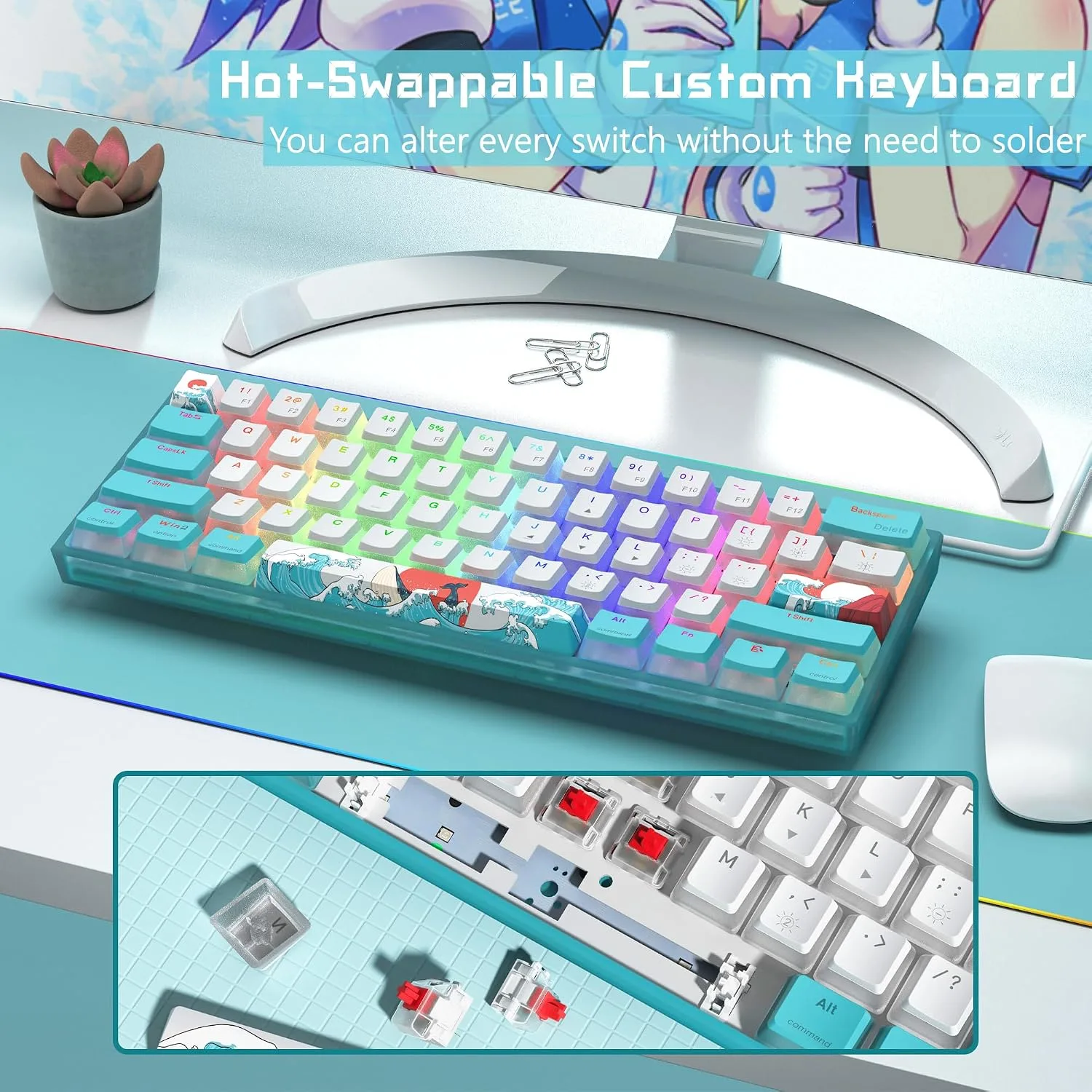 Womier 60% Percent Keyboard Gaming, Creamy Mechanical Wired Keyboard Anime