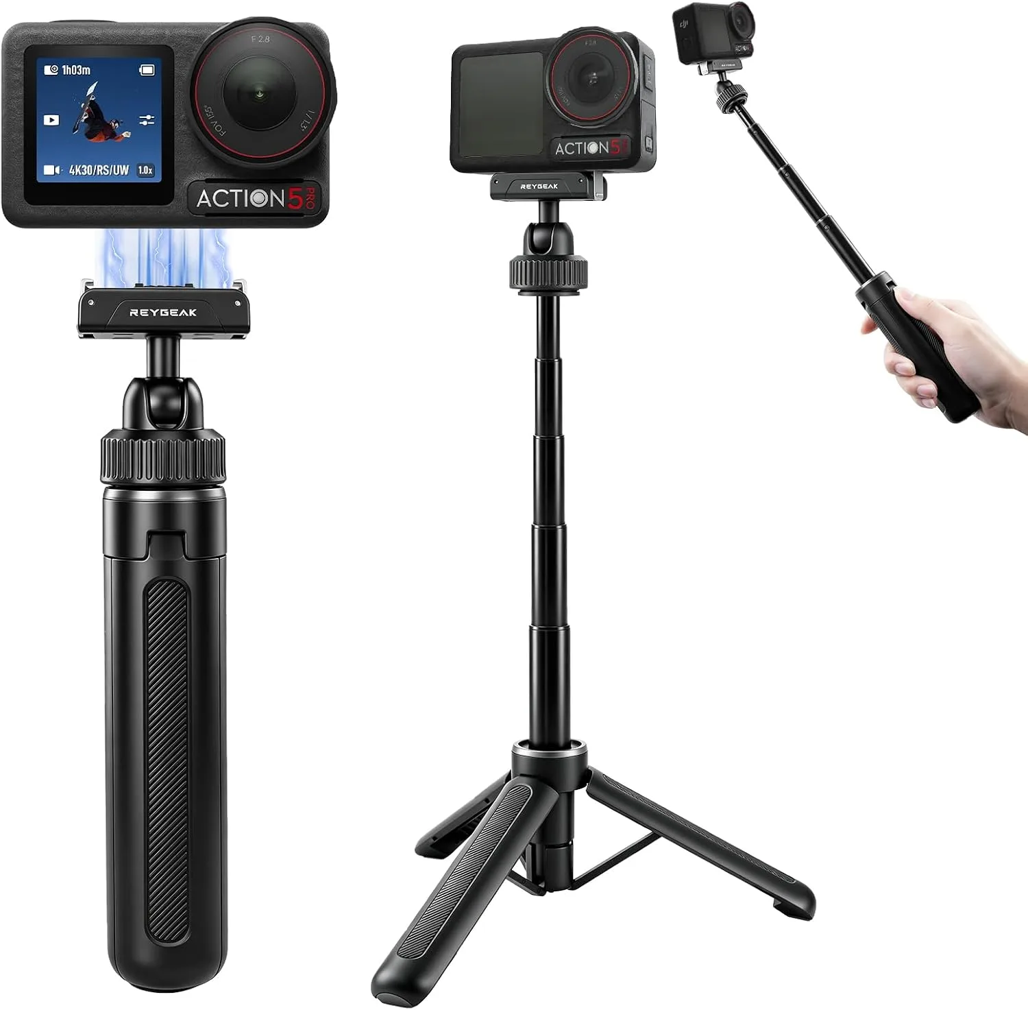 REYGEAK 15" Camera Tripod 360° Ball Head for DJI Osmo 360 Action 5 pro/4/3