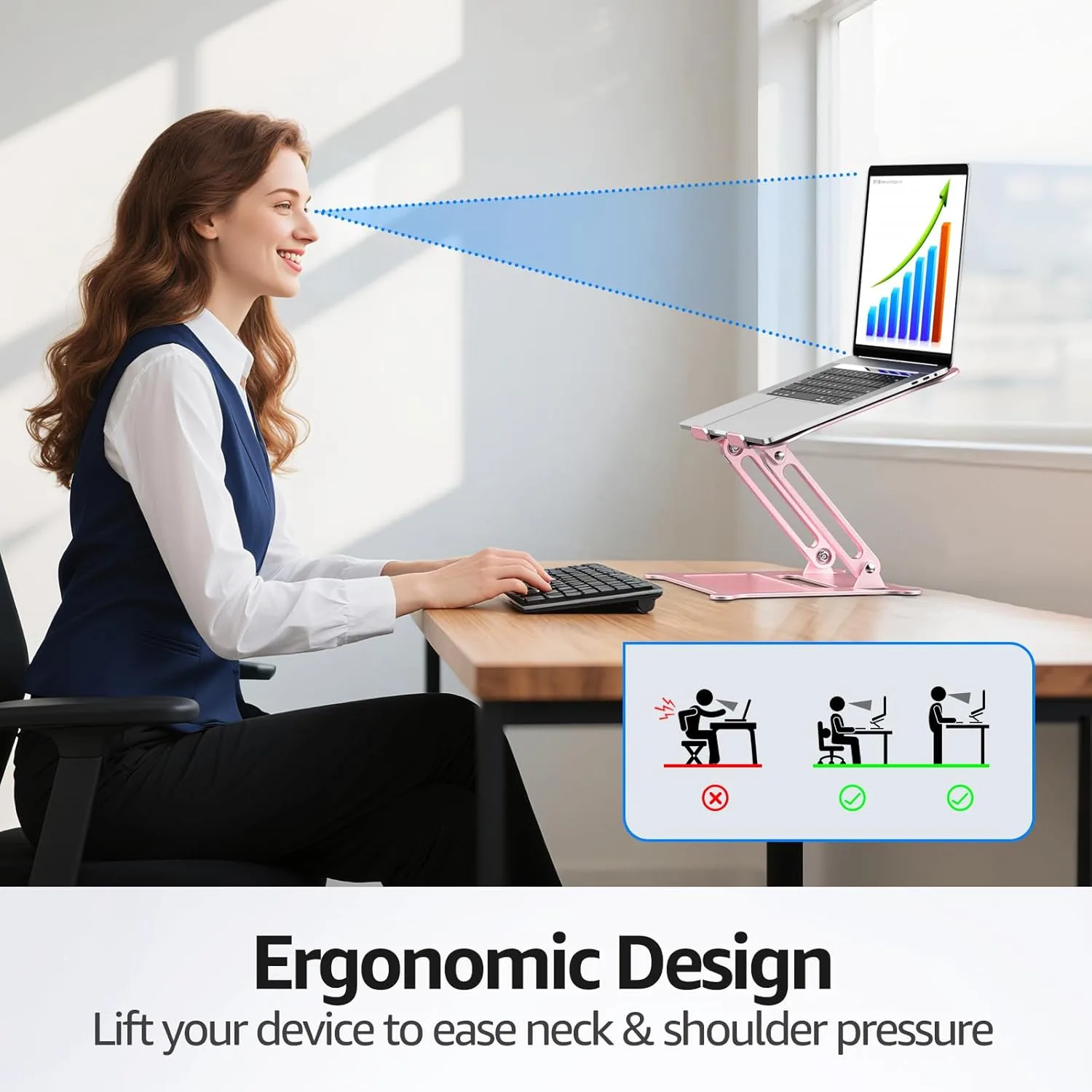 Urmust Adjustable Laptop Stand for Desk, 10-15.6“ Laptop Riser, Pink