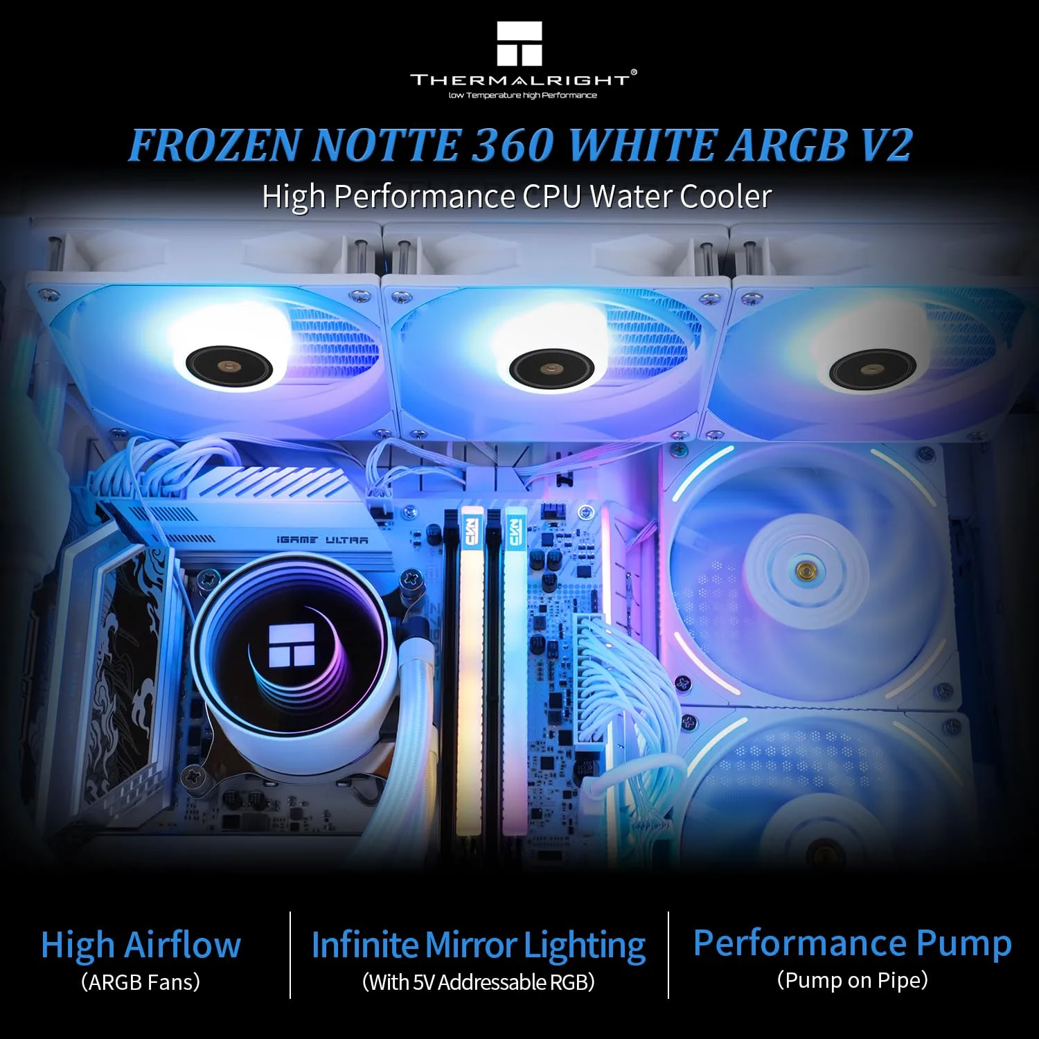 Thermalright Frozen Notte 360 White ARGB V2 Water Cooling CPU Cooler, 360 Specification CPU Liquid Cooler,3 PWM Fans, for AM4/AM5,Intel lga1700/1851/115x