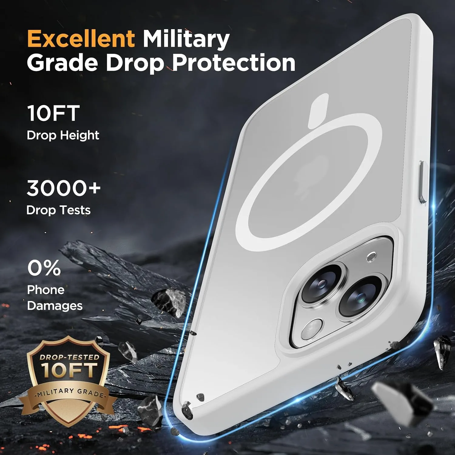 miracase Magnetic for iPhone 14 Case 6.1 inch (Compatible with MagSafe)（with 2X Screen Protectors） Military-Grade Protection, Anti-Fingerprint Translucent Matte Phone Case Cover, White