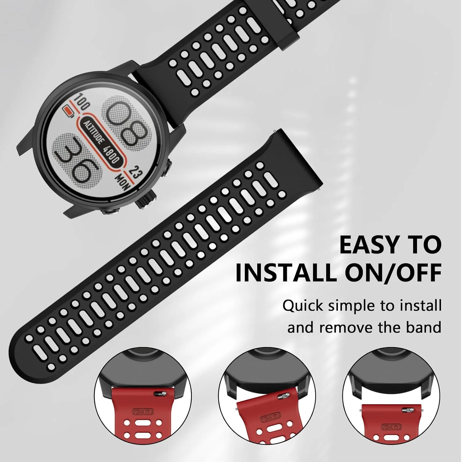 Compatible with Coros Pace 2/Apex 42mm/Apex 2 Watch Bands, 20mm Quick Release Watch Band Sport Silicone Watch Strap Breathable Wristband for Women Men