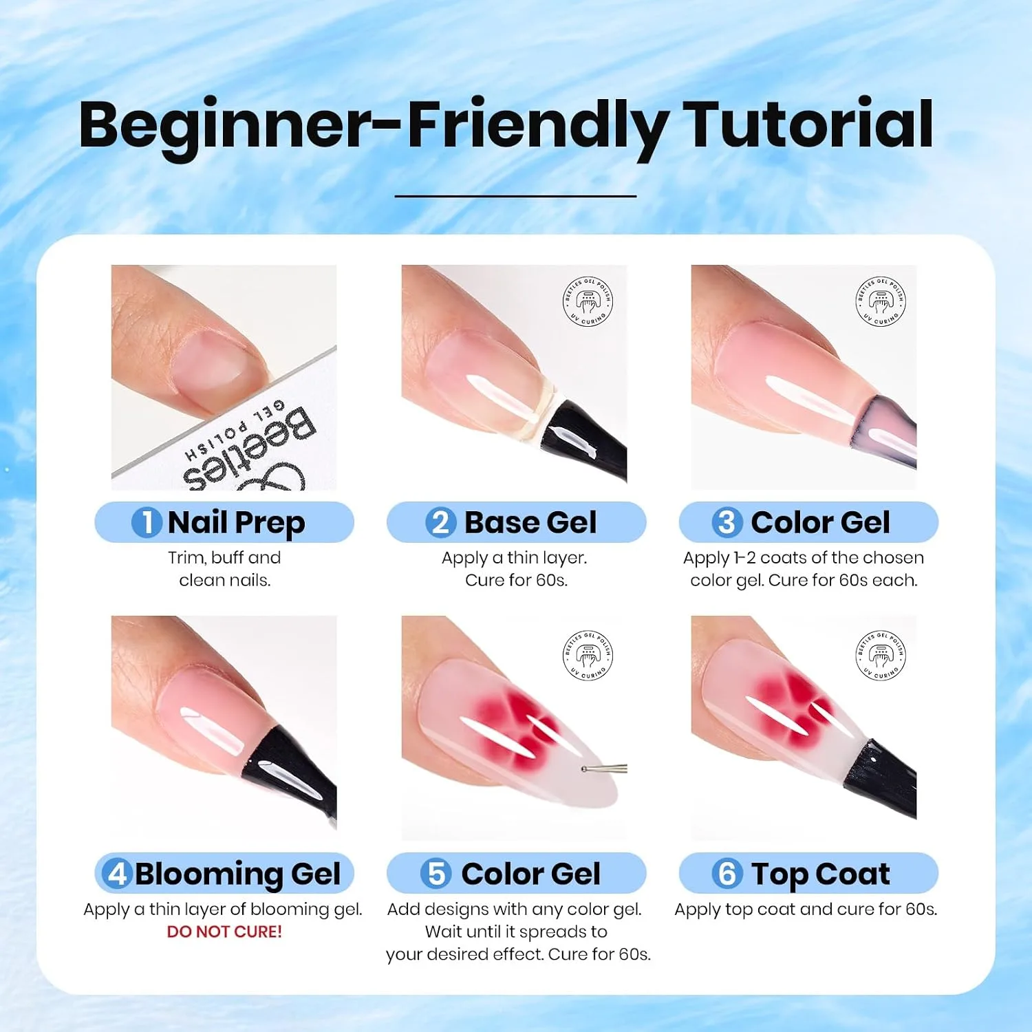 Beetles Blooming Gel 15 ml Clear UV Gel Polish Nail Art for Tortoise Nails