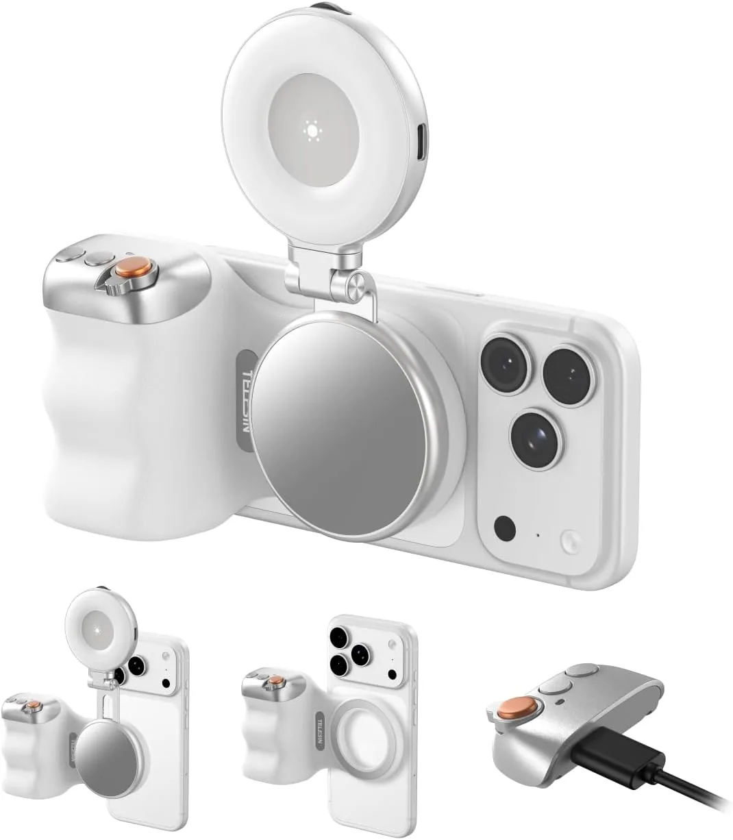 TELESIN Magnetic Phone Camera Grip & C03 Magnetic Selfie Light Creator Kit
