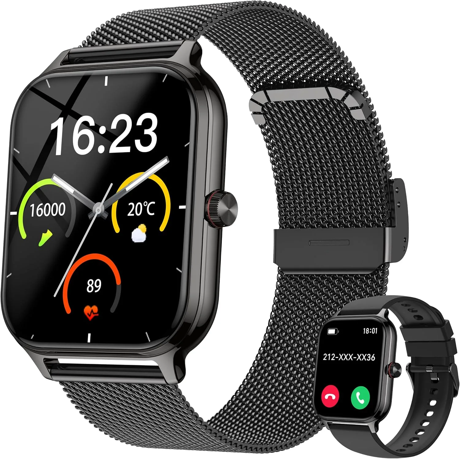 Smart Watch Women Men, 1.96" Reloj Inteligente para Mujer, Fitness Tracker, Blood Pressure/Heart Rate/SpO2 & Sleep Monitor, 110+ Sport Modes, Make/Answer Call, Voice Assistant for iOS Android