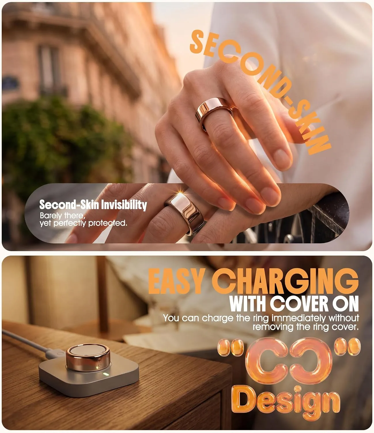 3Pack Ring Cover Compatible for Oura Ring 5, Resistant TPU, Rosegold-Size 8