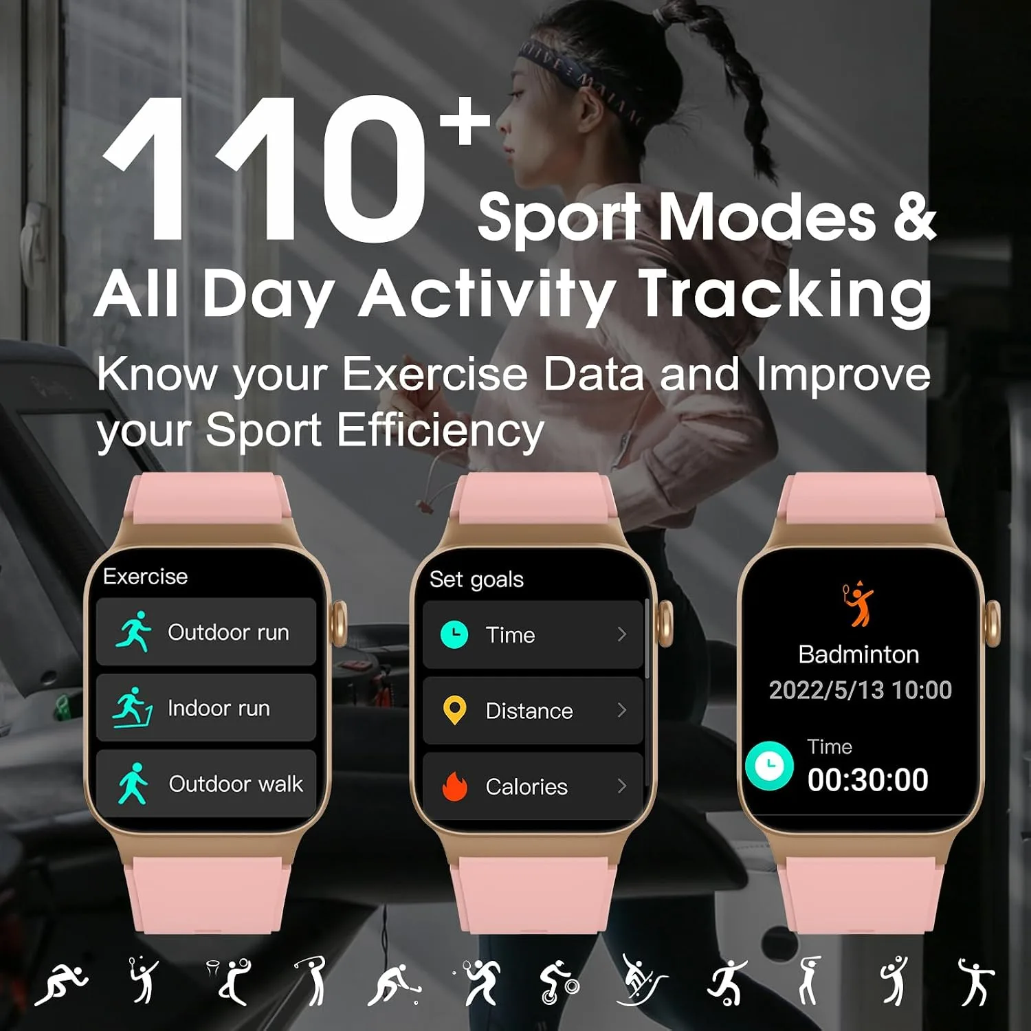 STECEi Smart Watch for Men Women Bluetooth Call, 1.85" HD Screen Smartwatch with Heart Rate/Sleep Monitor, 110+ Sport Modes Activity Trackers IP68 Waterproof, Fitness Watch for Android, Rosegold