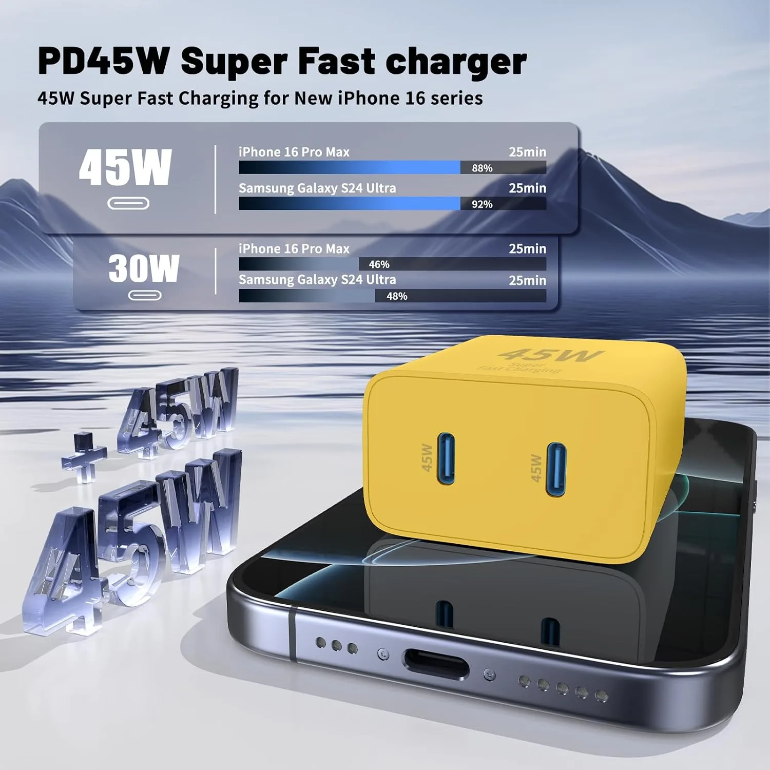 QZIIW iPhone 18 17 16 Pro Max Fast Charger,45W Dual Port USB C Fast Charger