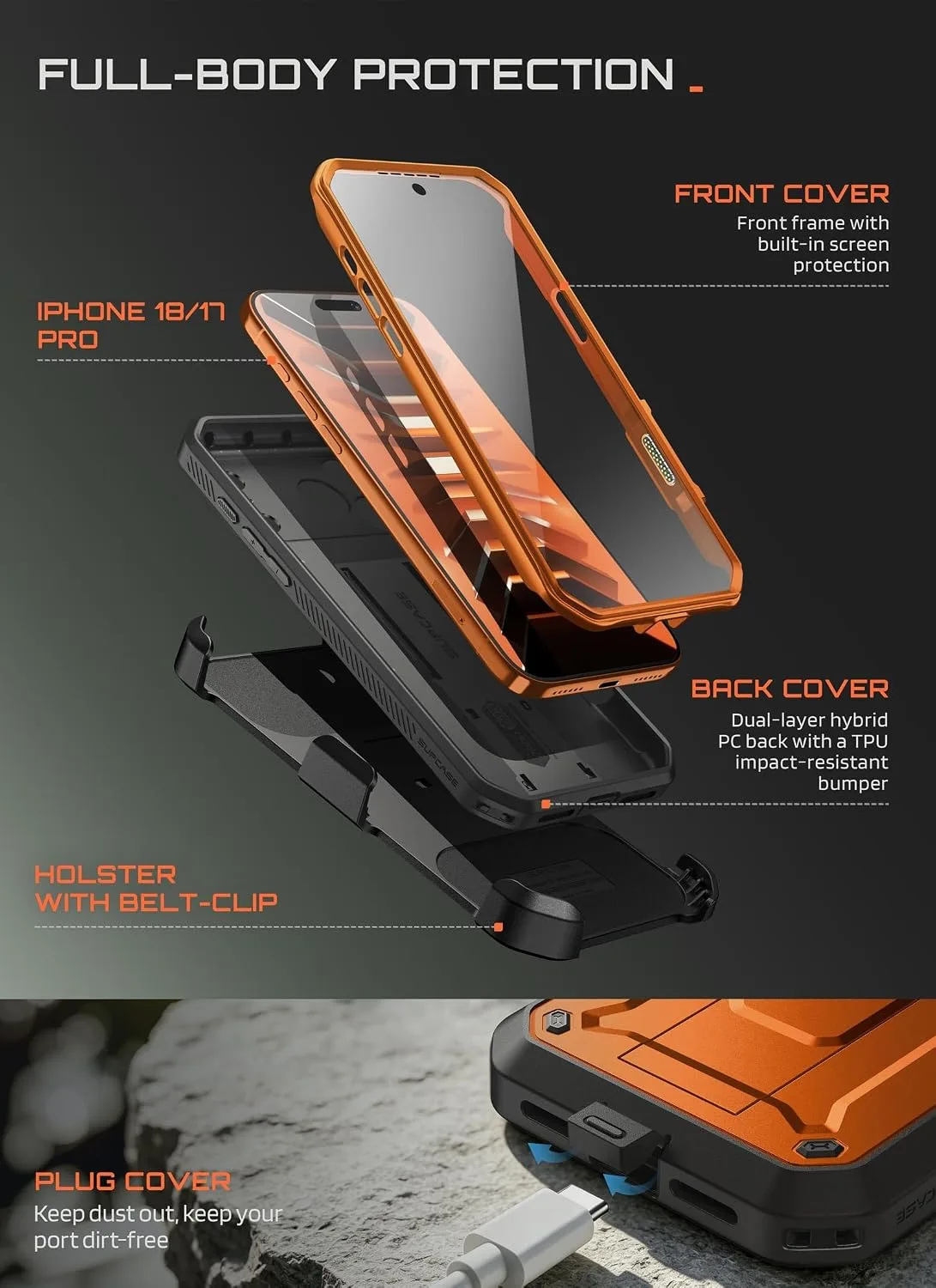 SUPCASE for iPhone 18 Pro Case / 17 Pro Case with Belt Clip, Coral