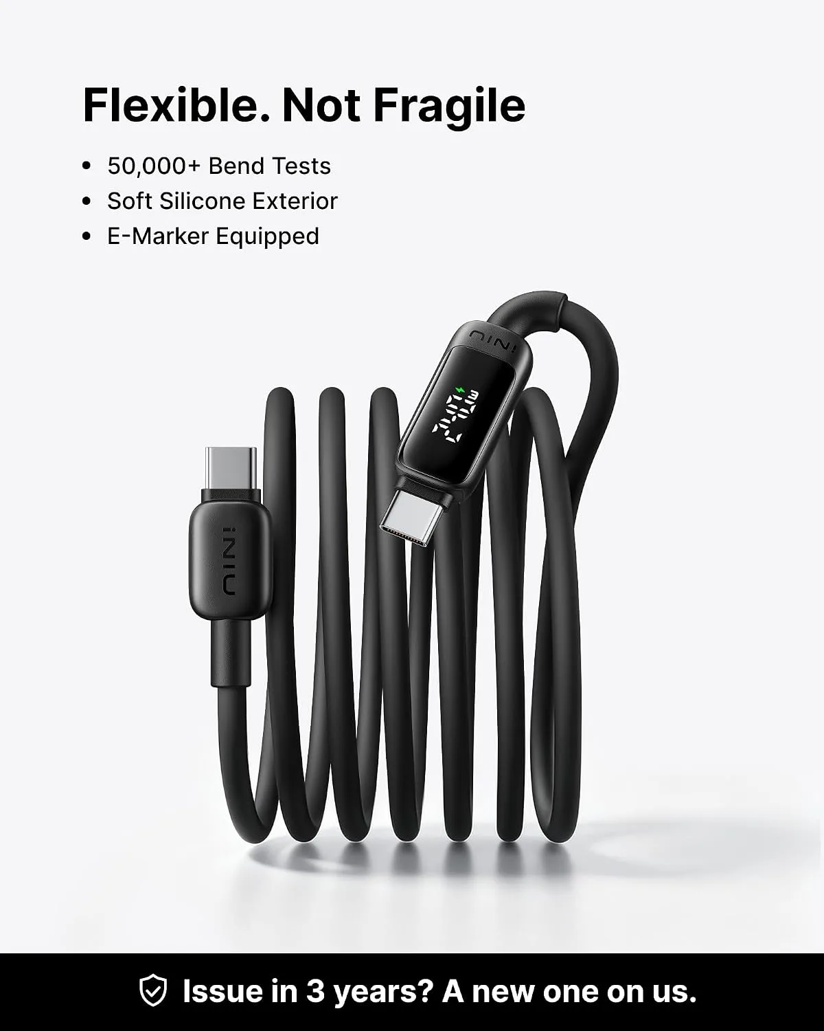 INIU 240W USB C Cable, [2m] LED Display Silicone Type C Fast Charging Cord