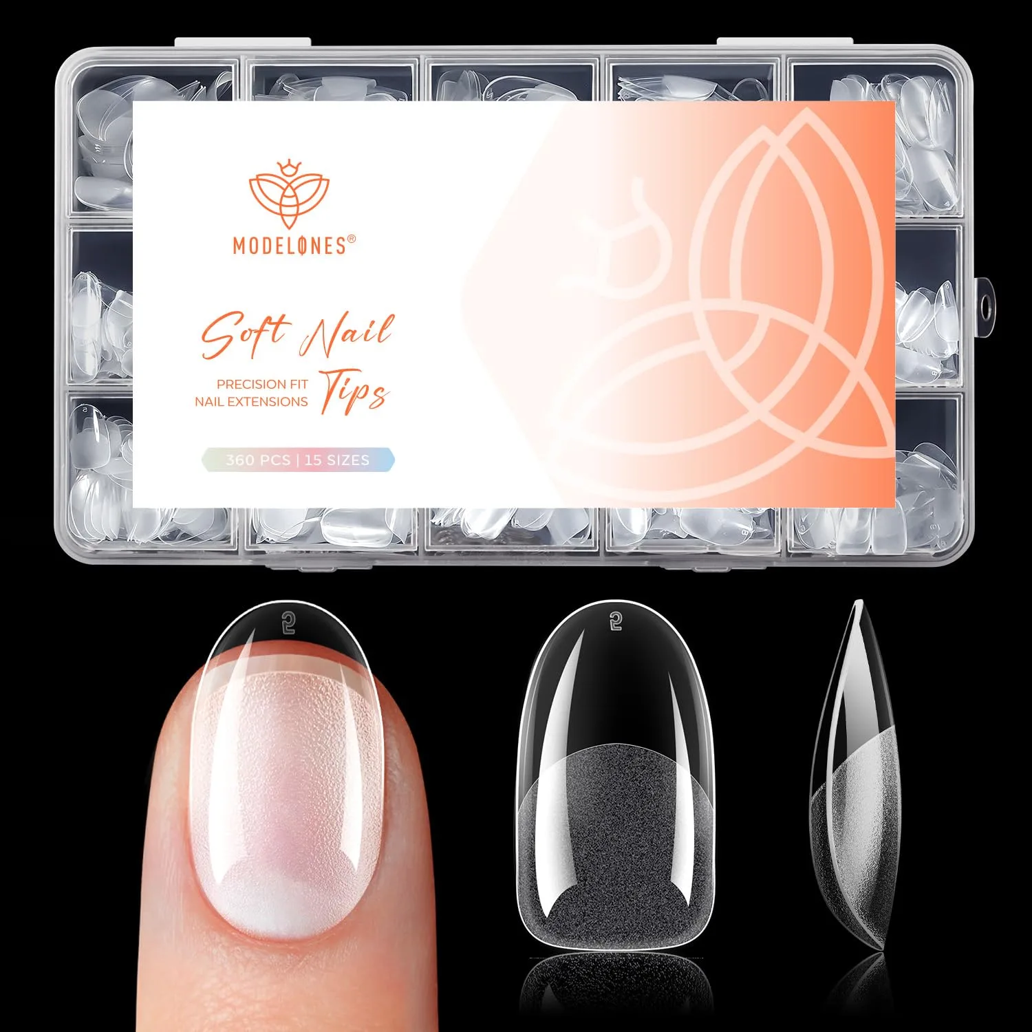 Modelones Short Round Nail Tips 360pcs Pre-etched False Oval Press On Nails