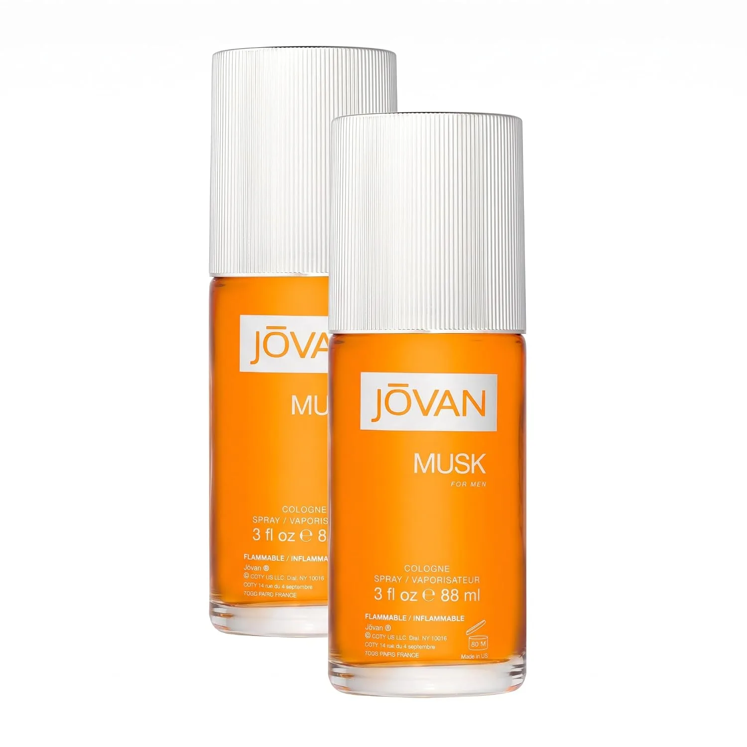 Jovan Musk for Men Eau de Cologne Spray 3 fl oz (Pack of 2), Notes of Carnation, Lavender, and Amber, Men's Fragrance, Long Lasting, Everyday Fragrance, Travel Size