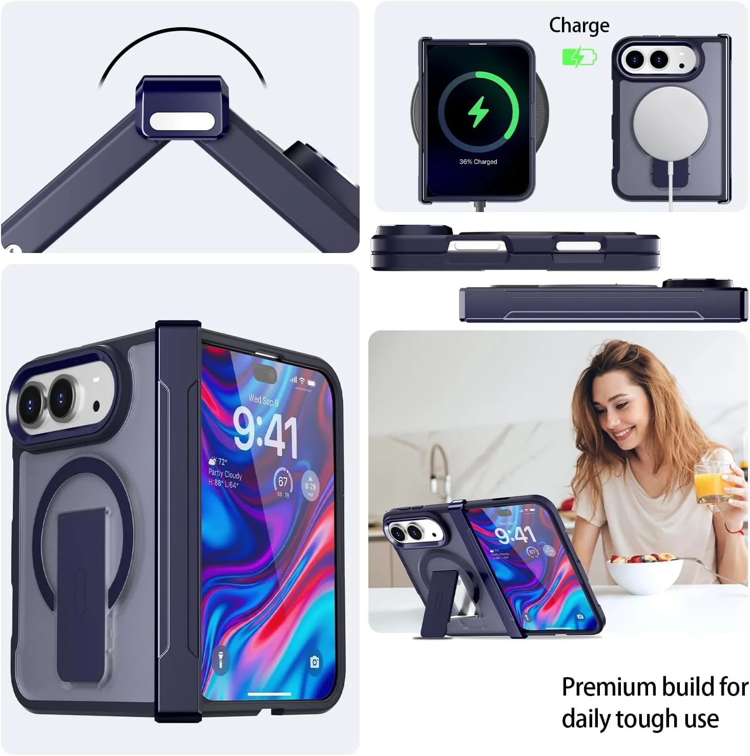 AICase for iPhone Duo Case,Fold Translucent with Hinge+Ring Stand