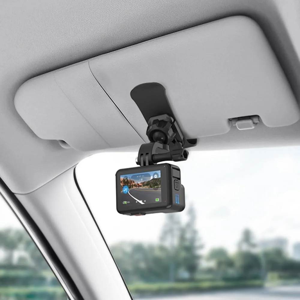 Car Sun Visor Mount, Quick Clip Sun Visor Mount with Universal Ball J Hook Compatible with GoPro Hero 13 12 11 10 9 8 7 6 5 Black,DJI Osmo Action 6/5 pro/4/3,AKASO and More