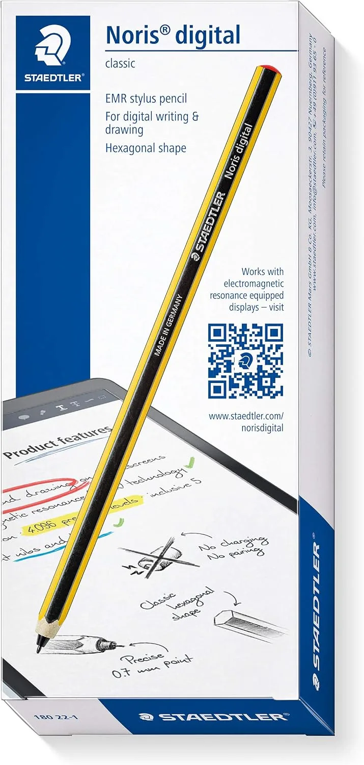 STAEDTLER Noris Digital Stylus Pen for Touchscreens: No Charging or Batteries, Real Pencil Feel & Grip, Works with Samsung Galaxy Tab, Kindle Scribe, Remarkable & More, with Replacement Nibs & Tool