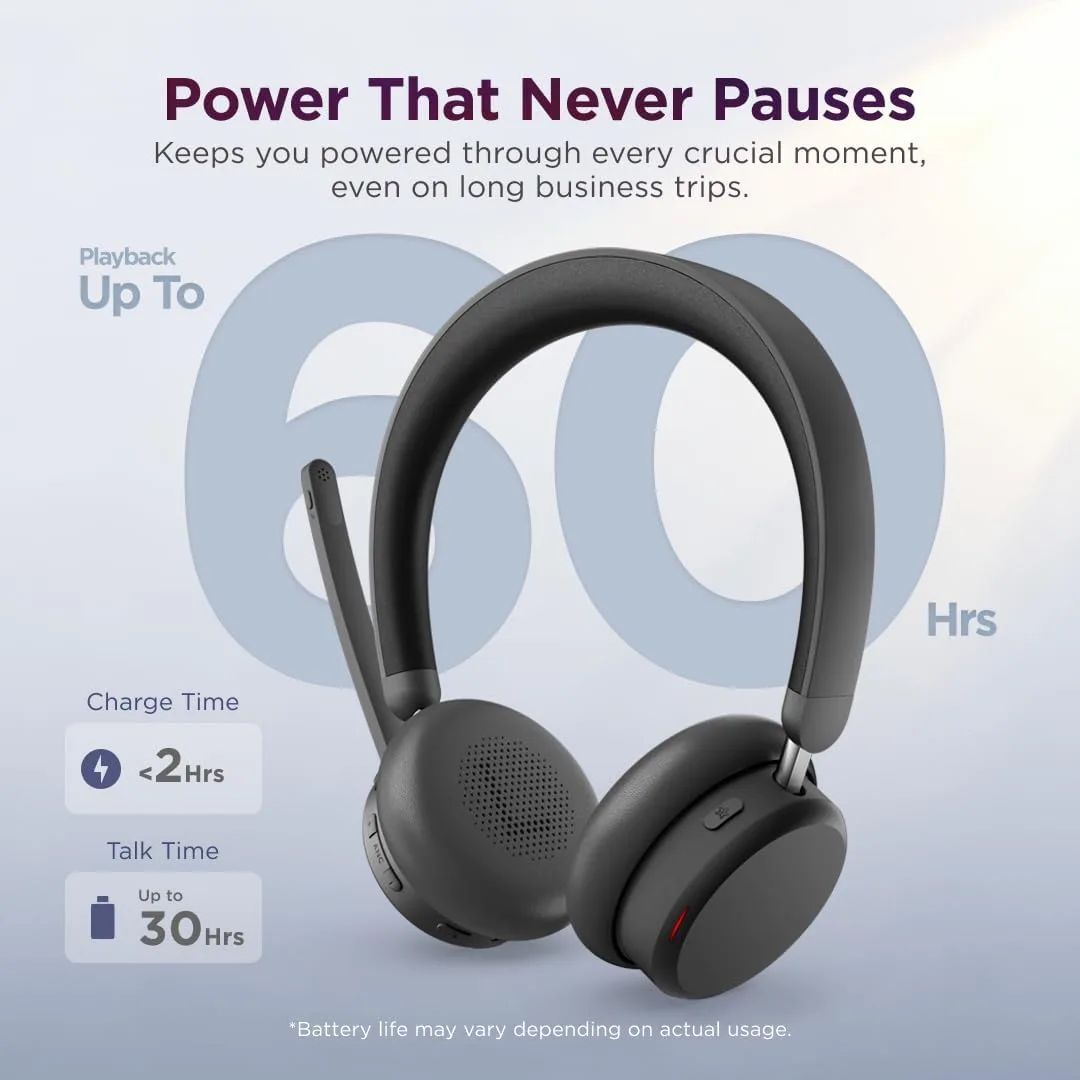 Lenovo Dual Mode Wireless ANC Headset 6550 with USB-A Receiver – Microsoft Teams Certified, Hybrid Active Noise Cancellation, Bluetooth Dual Connectivity, Long Battery Life, Business Headset, Black