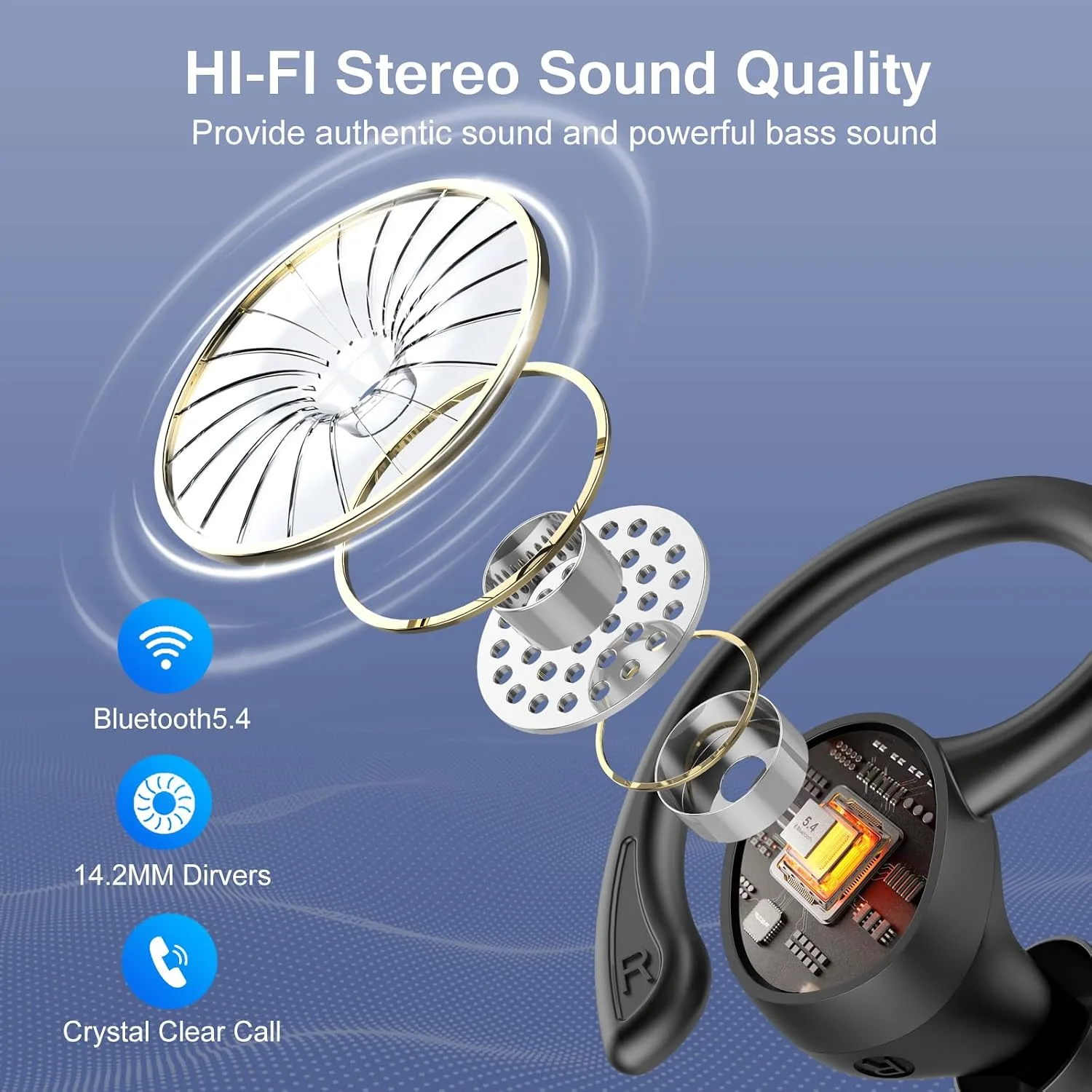 Wireless Earbuds, 2026 Bluetooth 5.4 Headphones HiFi Stereo, Bluetooth Earbuds with ENC Noise Cancelling Mic, IP7 Waterproof in Ear Earphones, 68H Dual LED Display Ear buds for Workout Sports