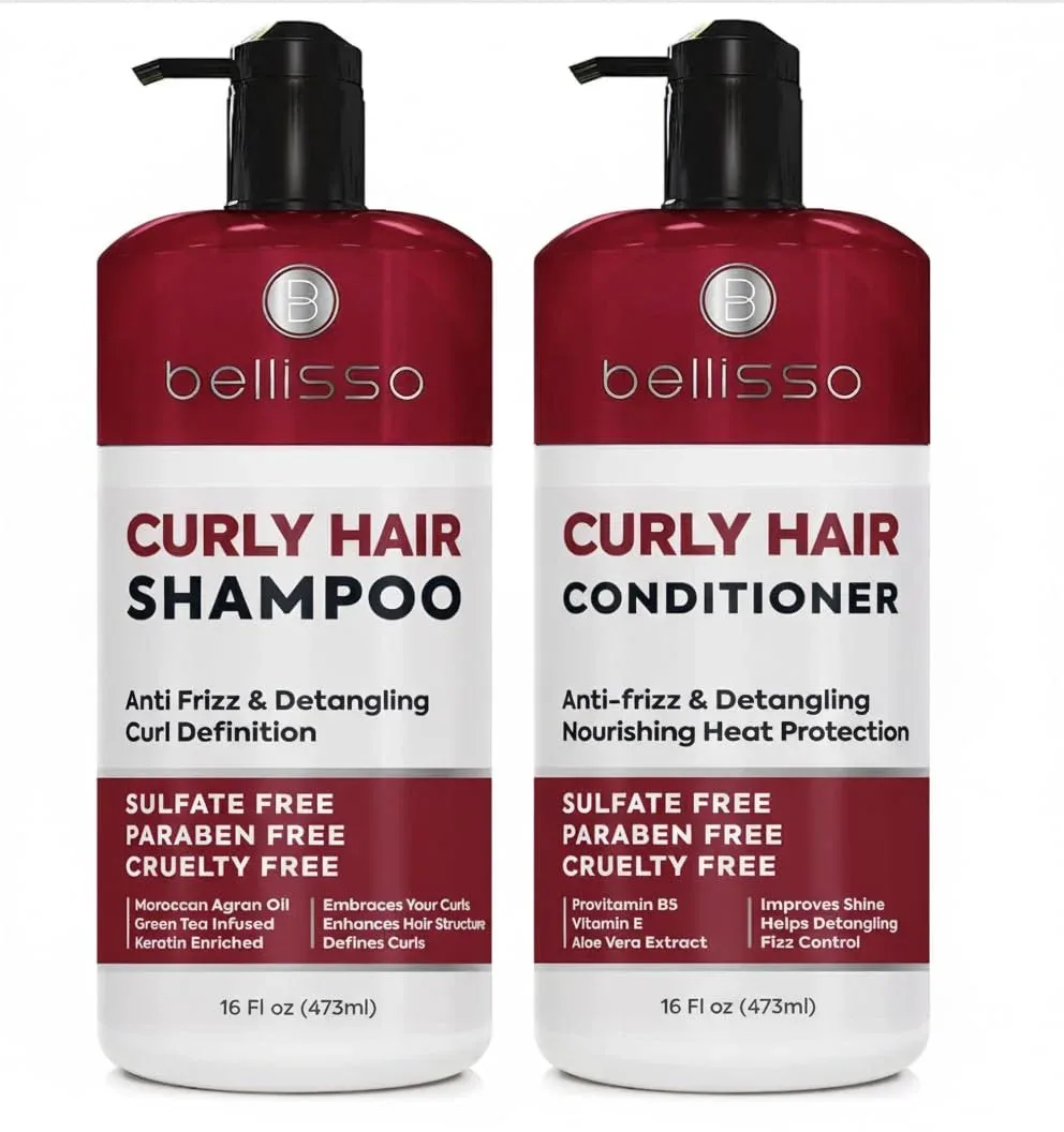 Curly Hair Shampoo and Conditioner Set - For Defining Wavy, Permed, Frizzy, Fine and Black Curls - Moisturizing, Sulfate Free Formula for Women and Men - Products are Safe for Color Treated Locks