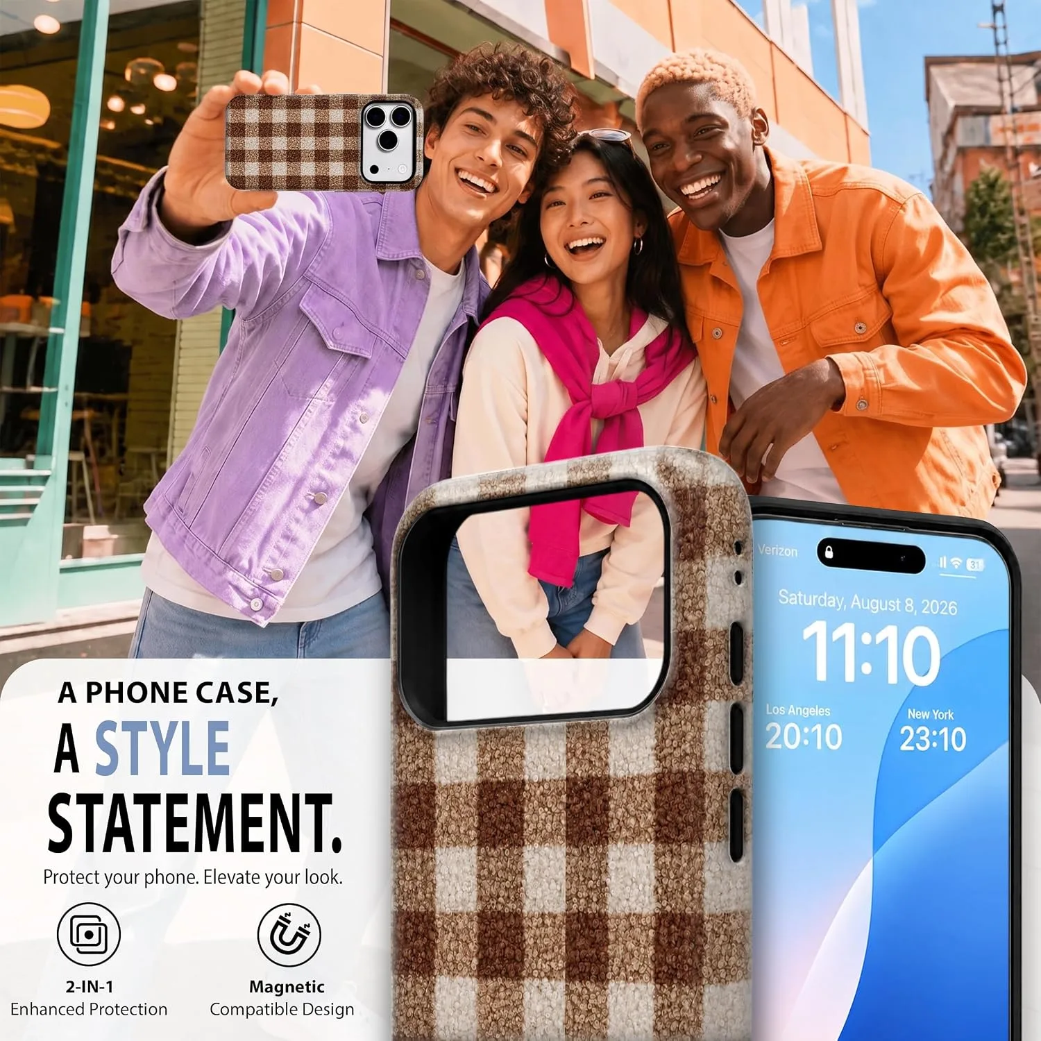 Magnetic for iPhone 17 Pro Max/18 Pro Max Fall Brown Gingham Phone Case