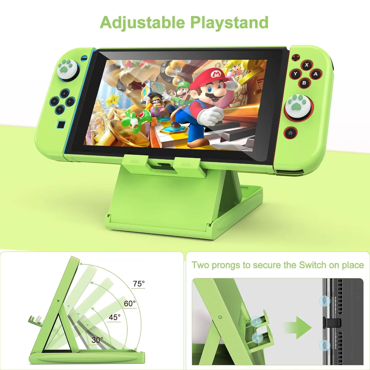Younik Switch Accessories Bundle, 17 in 1 Green Switch Accessories Kit for Girls Include Switch Carrying Case, Adjustable Stand, Protective Case for Switch Console & J-Con