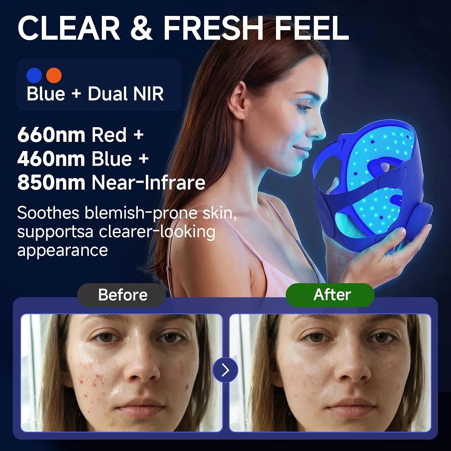 Red Light Therapy for Face 4-Mode LED Mask 336 LEDs Wireless Remote Blue