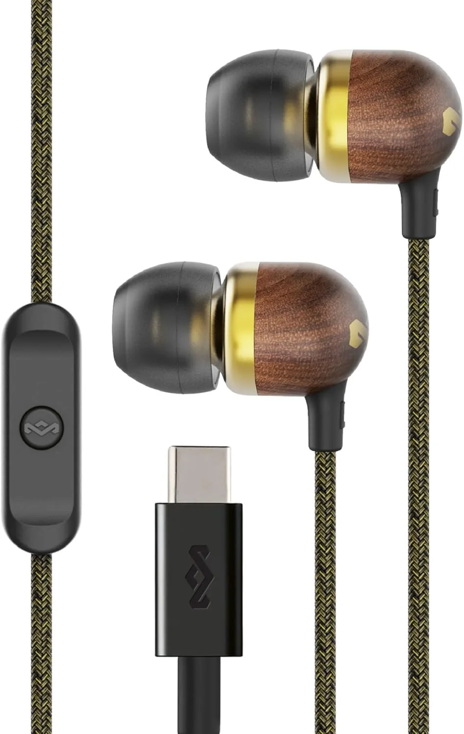 House of Marley Smile Jamaica USB-C Wired Earbuds with Microphone, in-Ear Headphones, 9.2mm Driver, Tangle-Resistant Cable, Plug-and-Play Earphones for Smartphones, Tablets & Laptops (Brass)