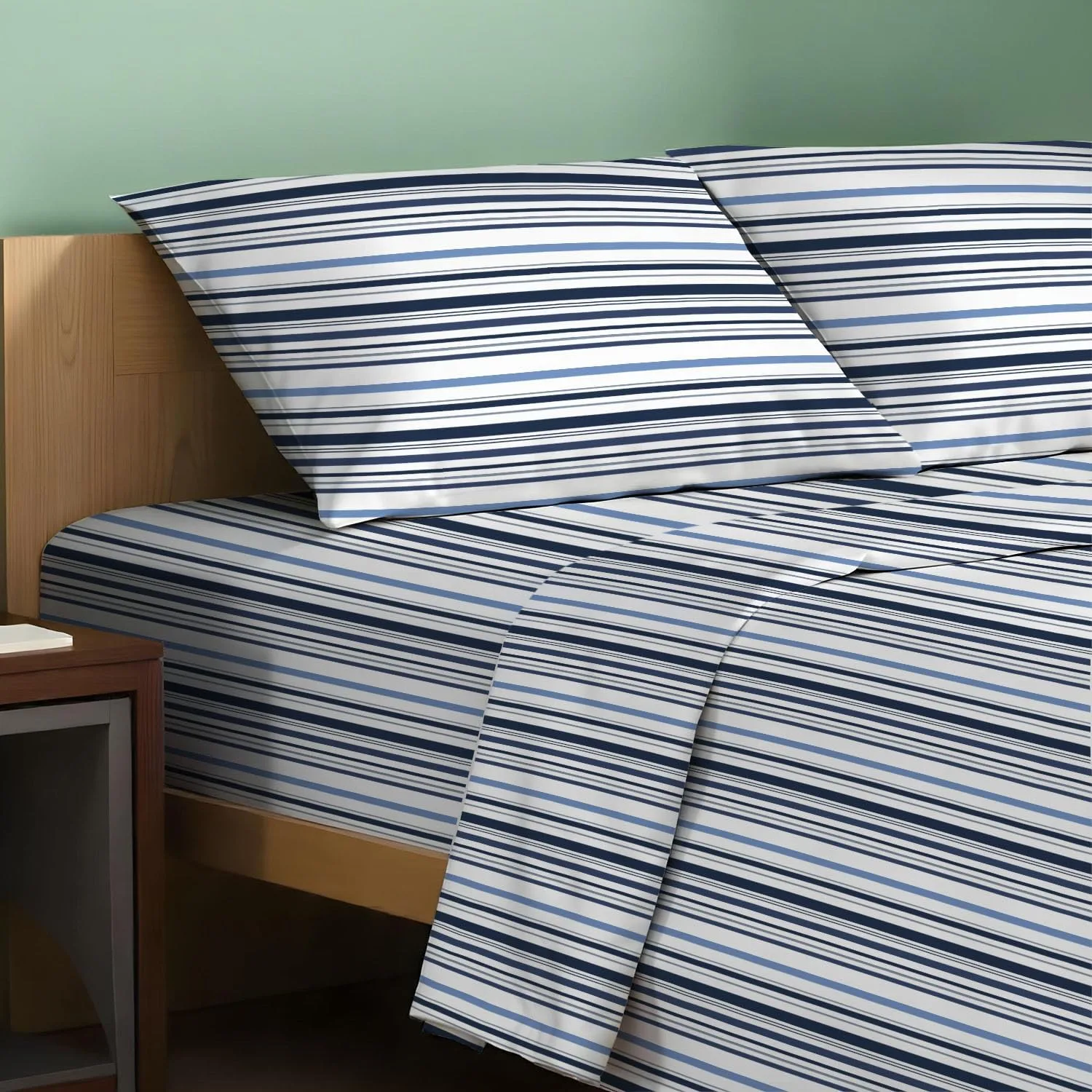 TEXAS LINEN CO. 100% Organic Cotton Percale Sheets King Size - 4 PC Organic Cotton King Size Percale Printed Sheet Sets, Soft, Crisp, Cooling Sheets, 16" Deep Pocket Hotel Bed Set - Variegated Stripe
