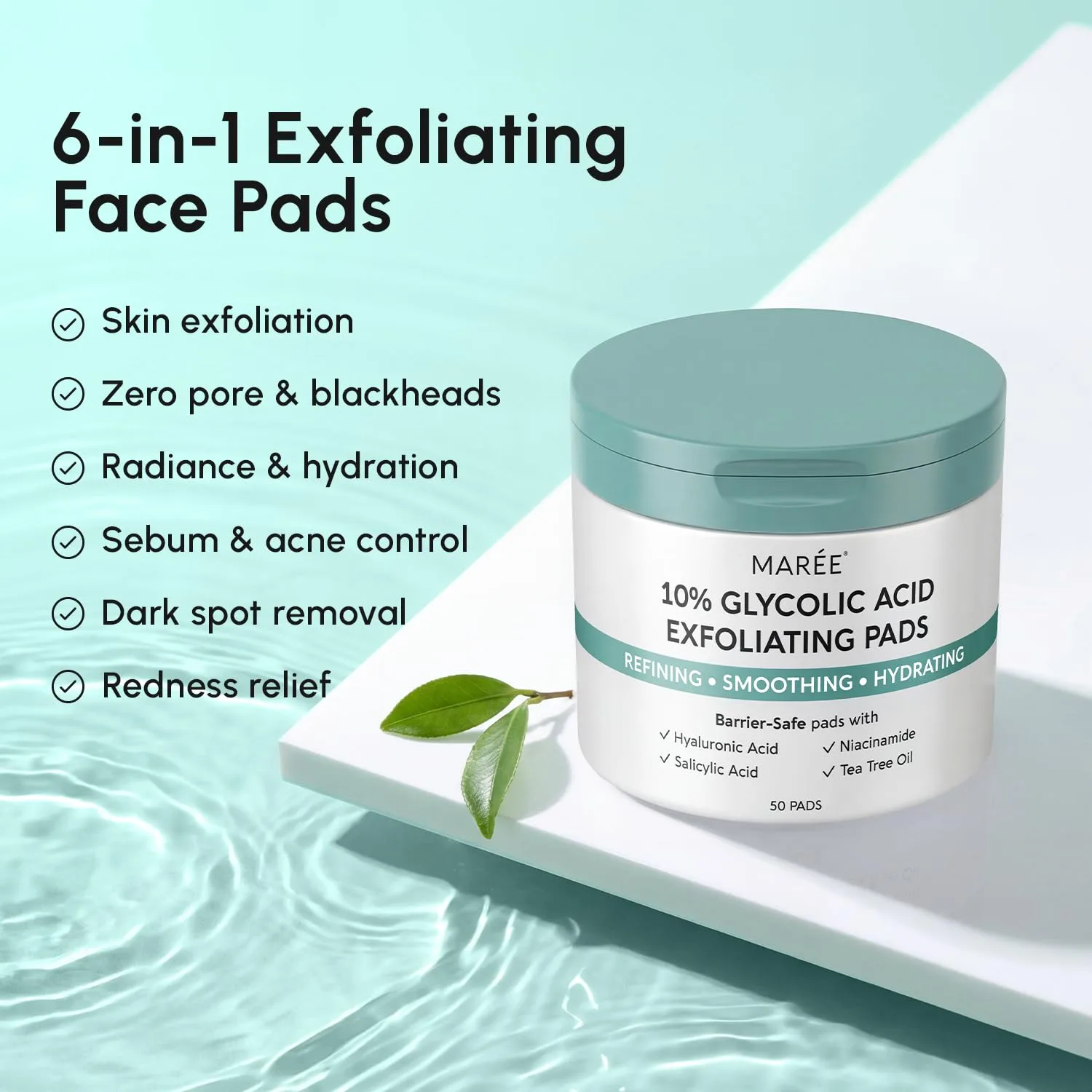 MAREE Glycolic Acid Pads - Exfoliating Face Pads - Zero Pore Toner for Face