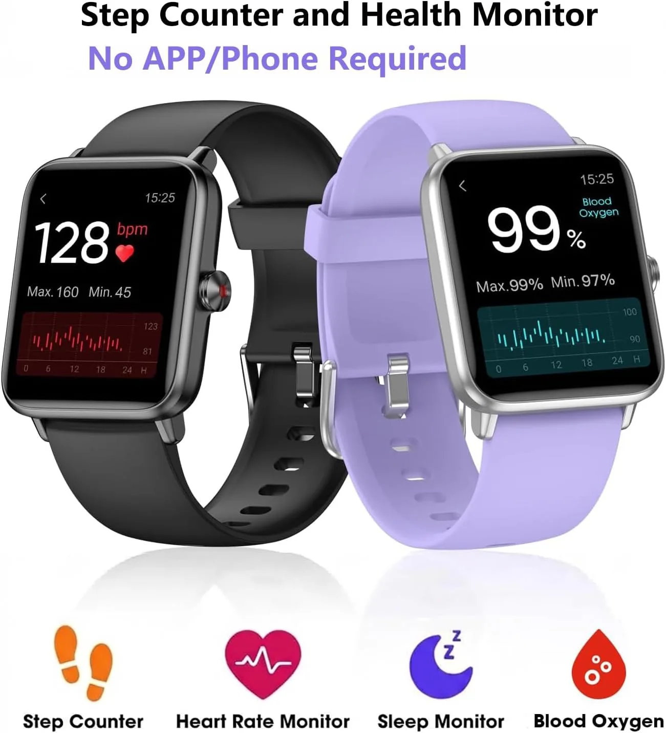 Smart Watch Fitness Tracker No APP No Phone Needed, Step Counter Watch