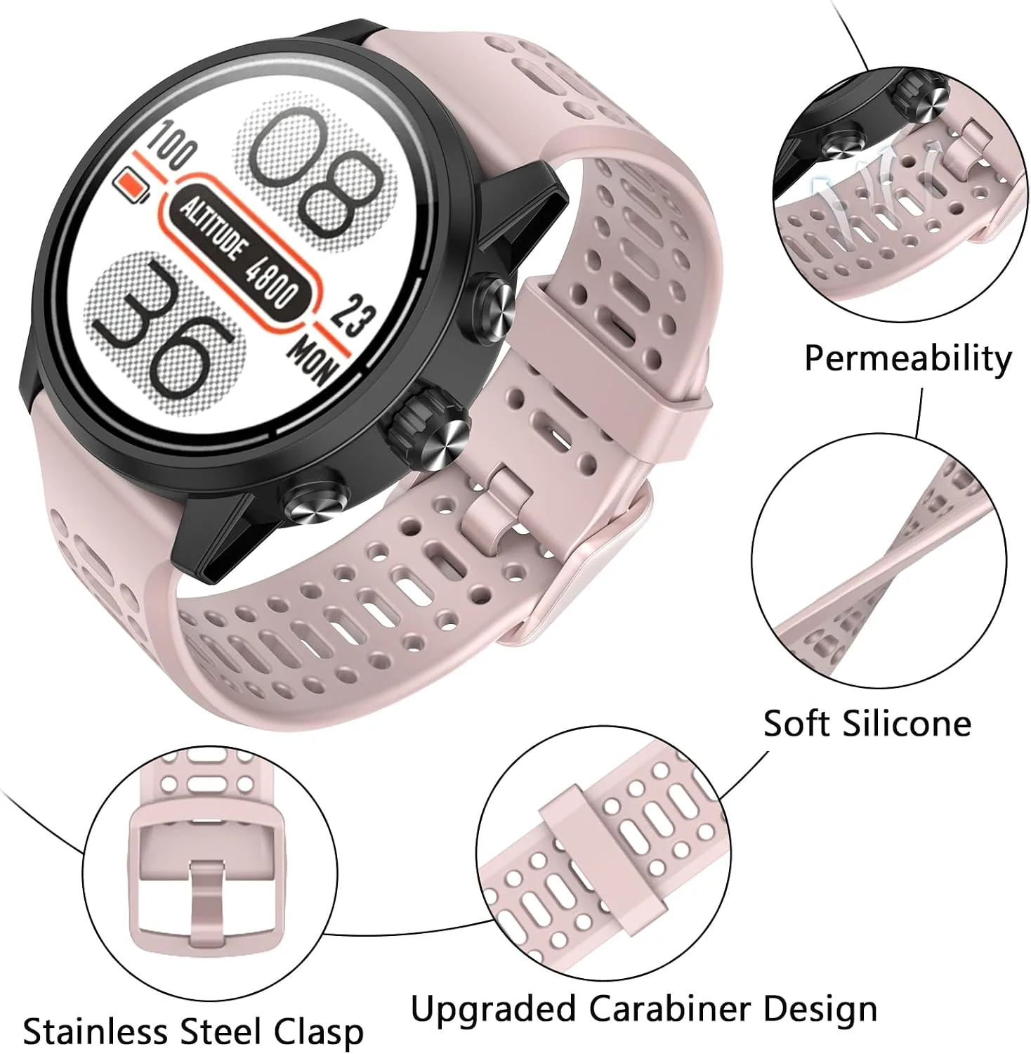 Compatible with Coros Pace 2 Watch Band, 20mm Quick Release Sports Silicone Watch Band Breathable Wristband Strap Women Men Strap for COROS APEX 2/APEX 42mm