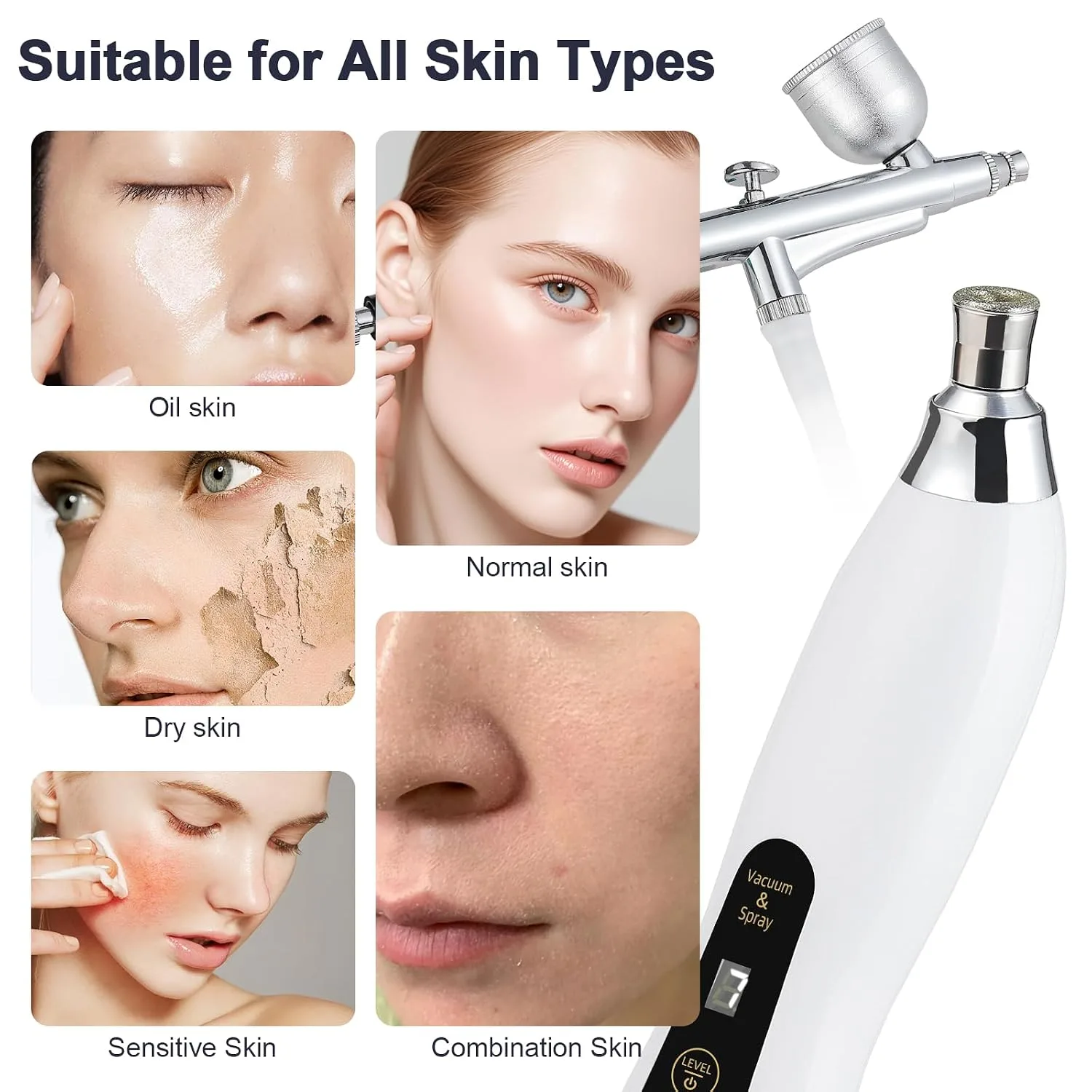 Microdermabrasion Machine, 7 Suction Modes with 9 Diamond Tips and Airbrush