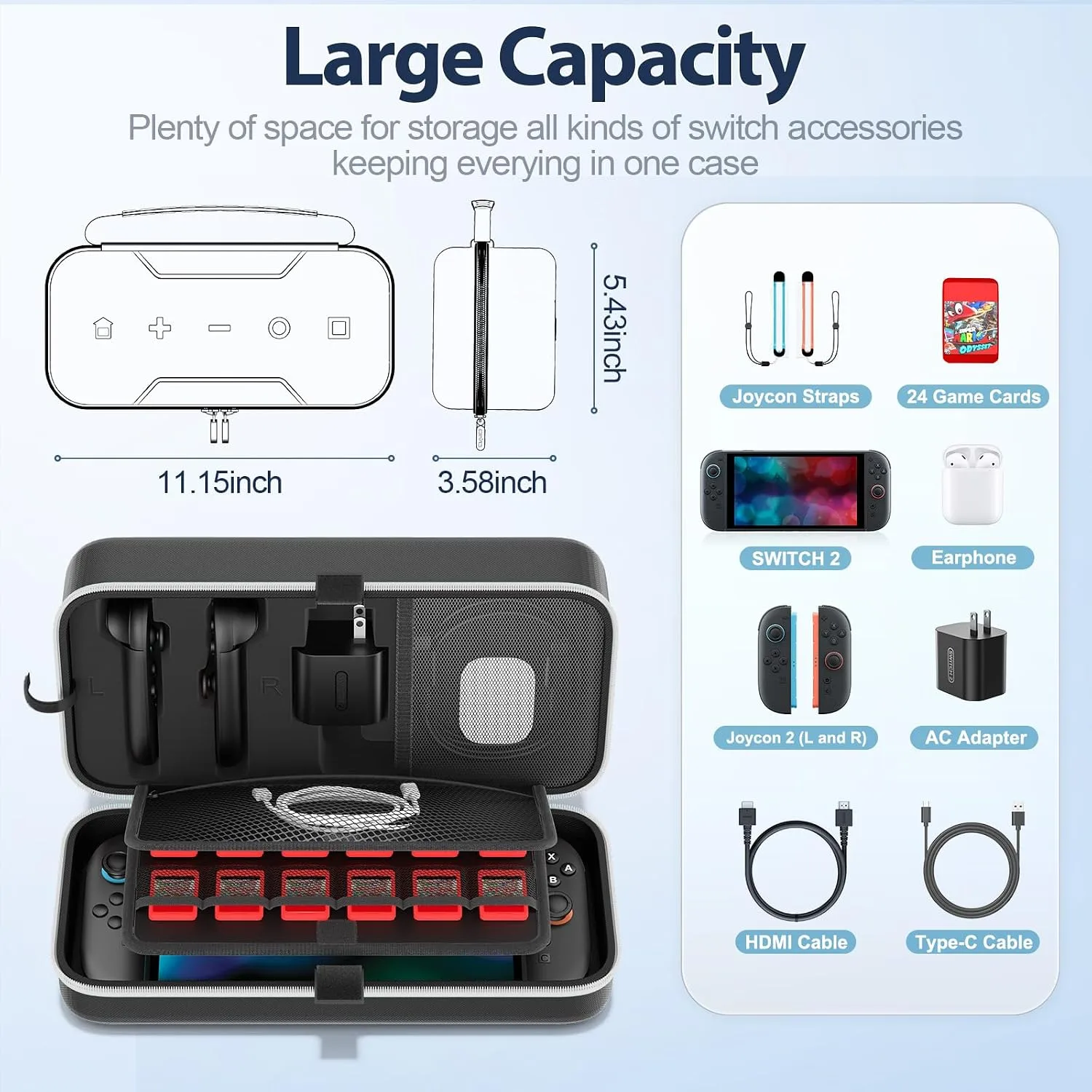 OIVO Carrying Case Compatible with 2025 Nintendo Switch, Portable Switch 2 Travel Carry Case Fit for Joy-Con 2 & Adapter, Hard Shell Protective Pouch Bag with 24 Game Slots, White
