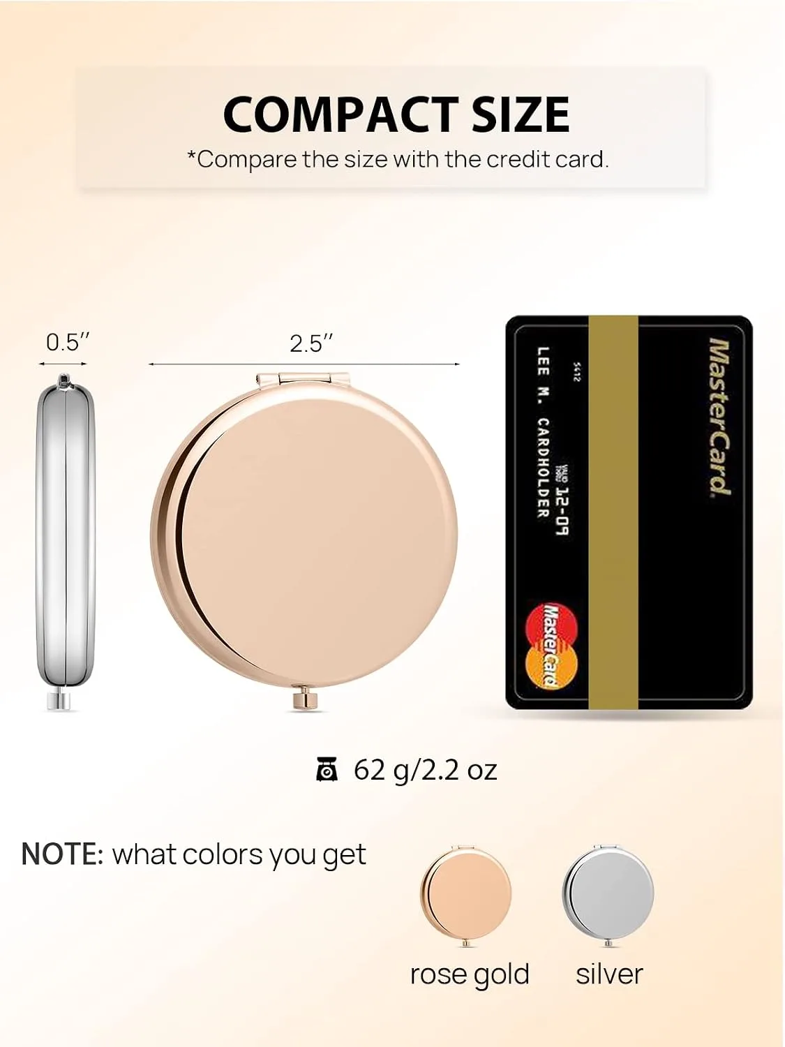 2 Pack Compact Mirror Bulk, 1x/2x Pocket Mirror, Rose Gold Silver