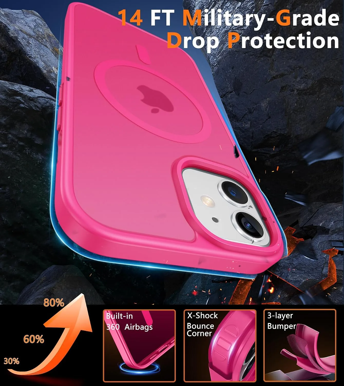 FNTCASE for iPhone 12 / iPhone 12 Pro Case Fit for MagSafe Hot Pink