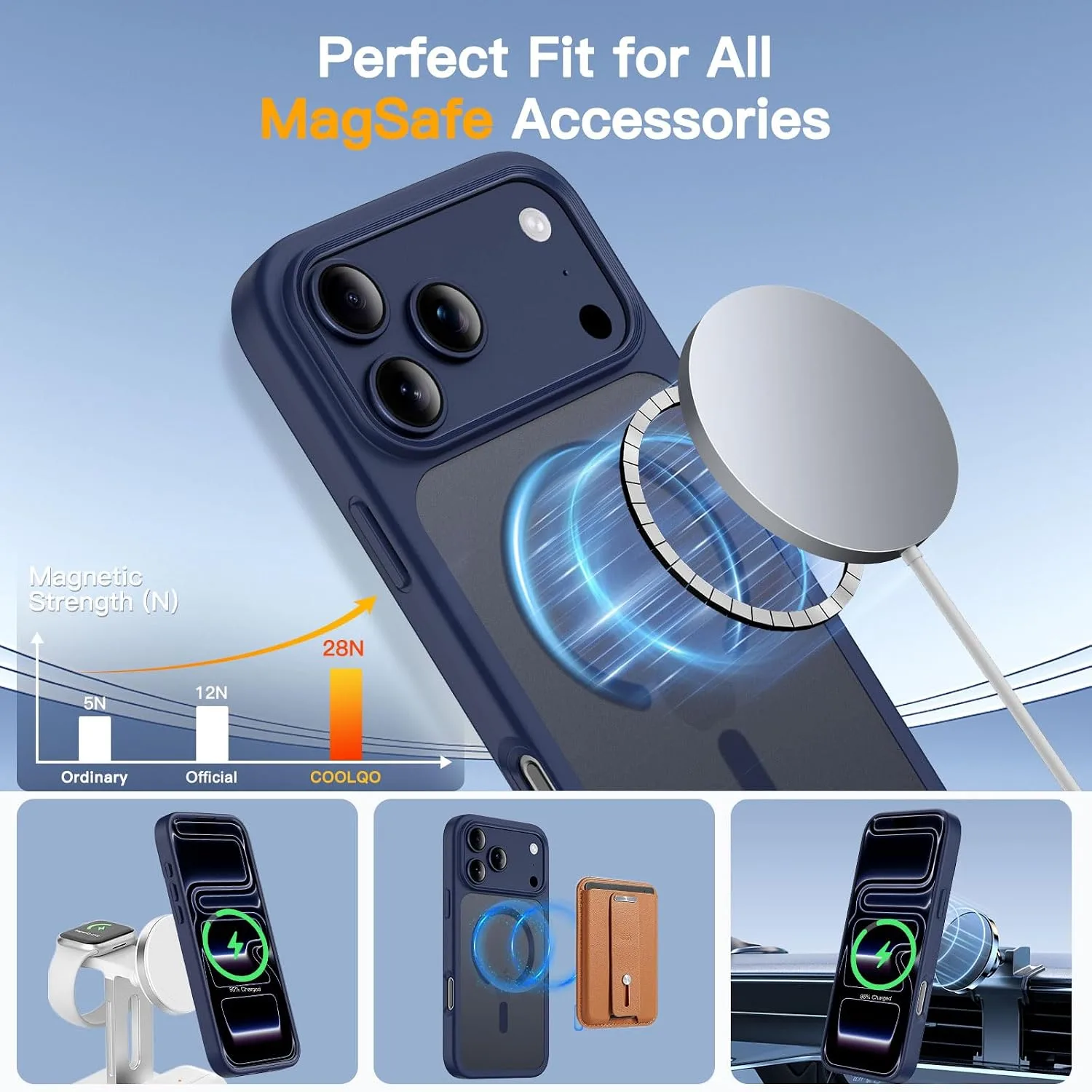 COOLQO Magnetic for iPhone 18/17 Pro Case, Translucent Matte, Blue