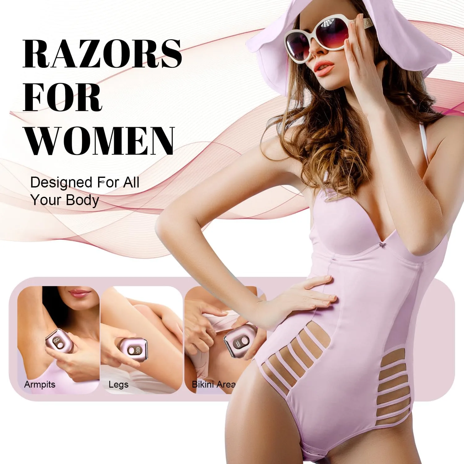 Cordless Electric Shaver for Women: Mini Electric Razors with LED Display - Rechargeable Bikini Trimmer - IPX7 Waterproof Wet Dry Face Razor for Body Pubic Leg (Bright Pink)