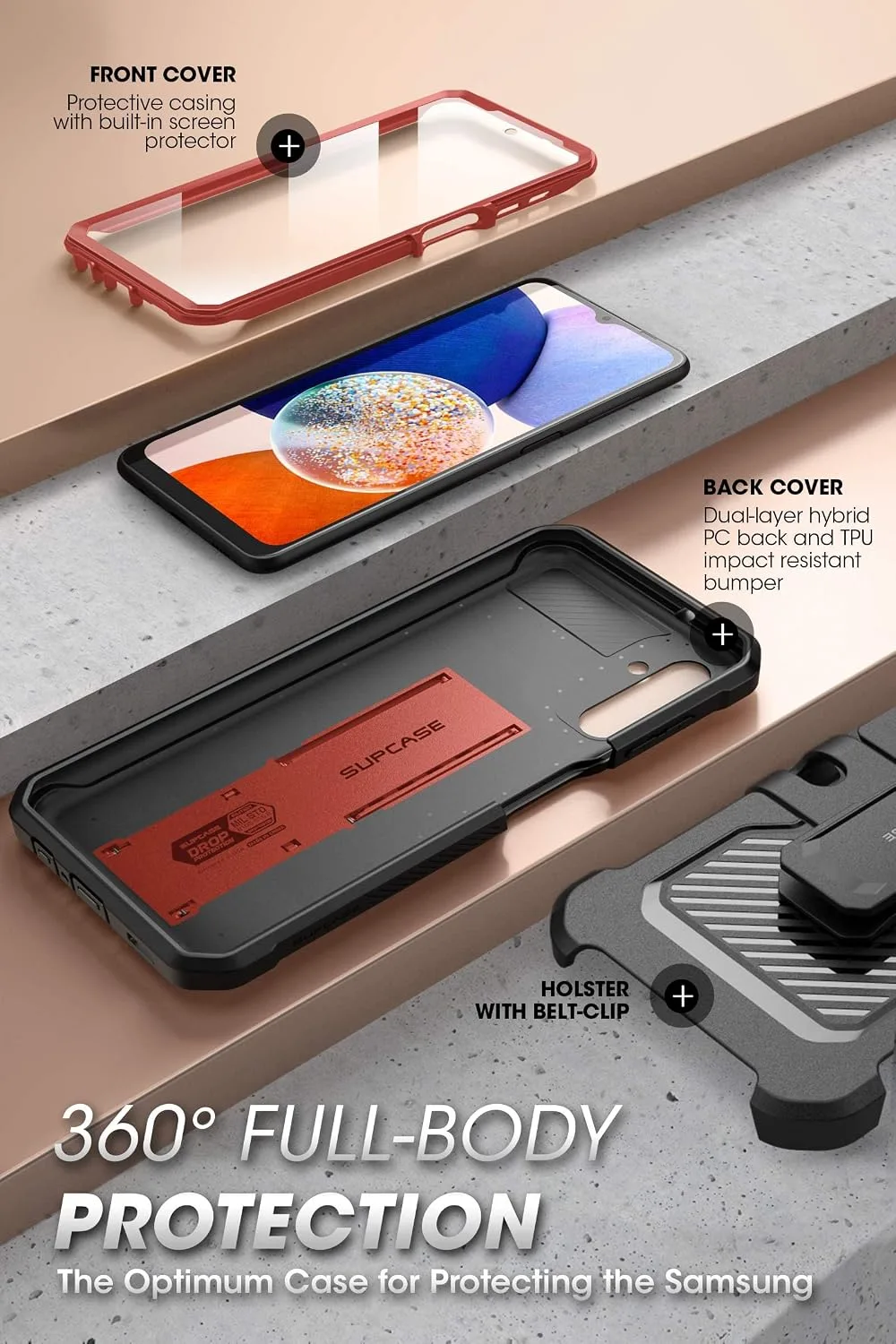 SUPCASE for Samsung Galaxy A14 5G Case with Screen Protector, Ruddy