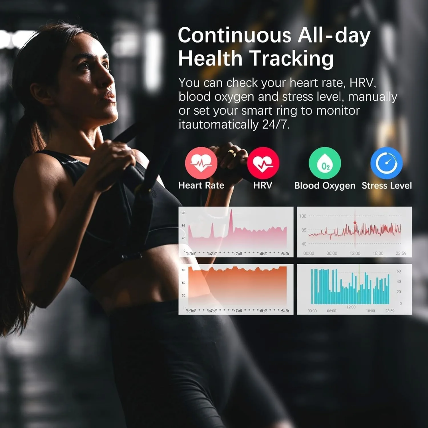 Smart Ring for Women Men, Fitness Ring with Heart Rate, Blood Oxygen,Stress, Sleep Tracker, Step Tracker, Fit Ring No Subscription Fee, IP68 Waterproof Smart Ring for iPhone & Android (Gold, 9#)