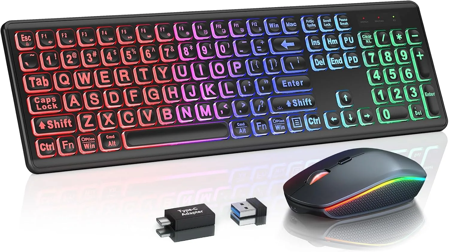 Wireless Keyboard and Mouse Combo with RGB Backlit, Rechargeable