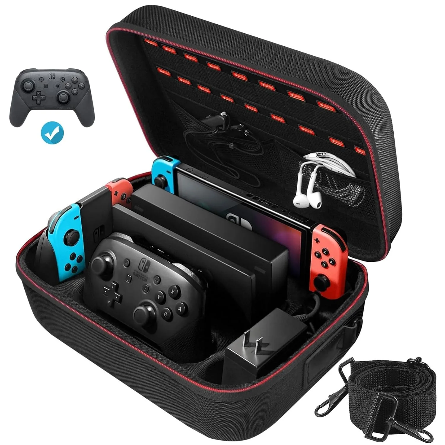 Funda para Nintendo Switch y Switch OLED Toennesen con almacenamiento y correa ajustable