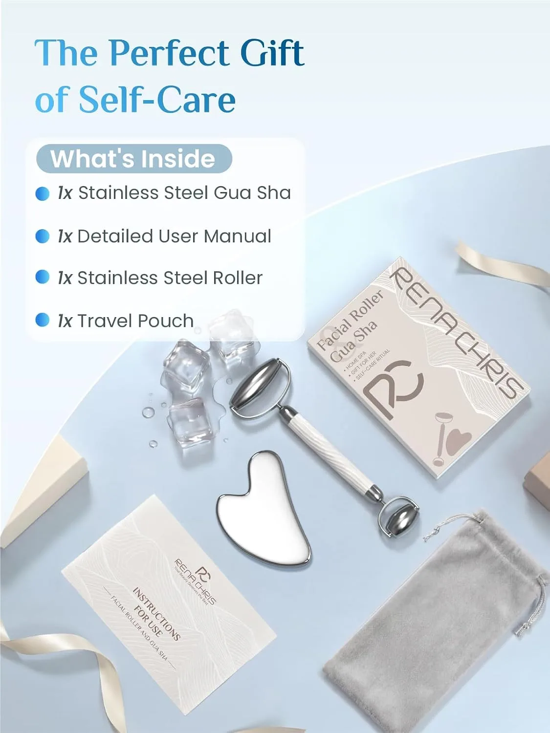 Rena Chris Stainless Steel Gua Sha Face Roller for Puffiness and Sculpting