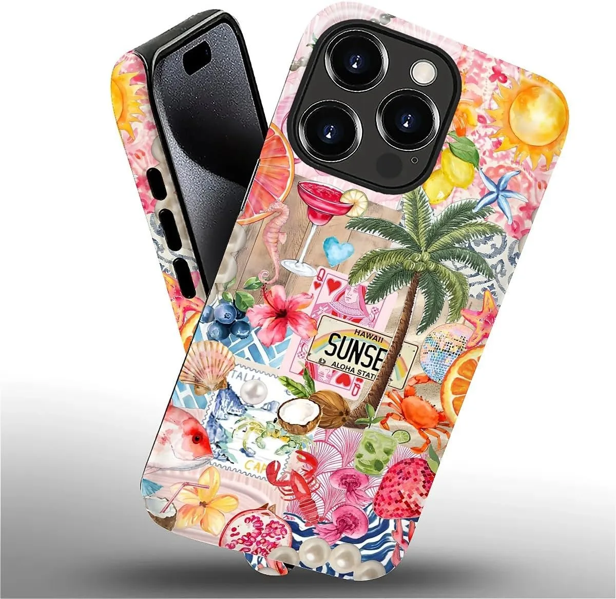 DAIZAG Case for iPhone 16 Pro,Mixed 2 Layer Design Shockproof Soft TPU Ddouble Protection Phone Case for iPhone 16 Pro-Aesthetic Summer Beach