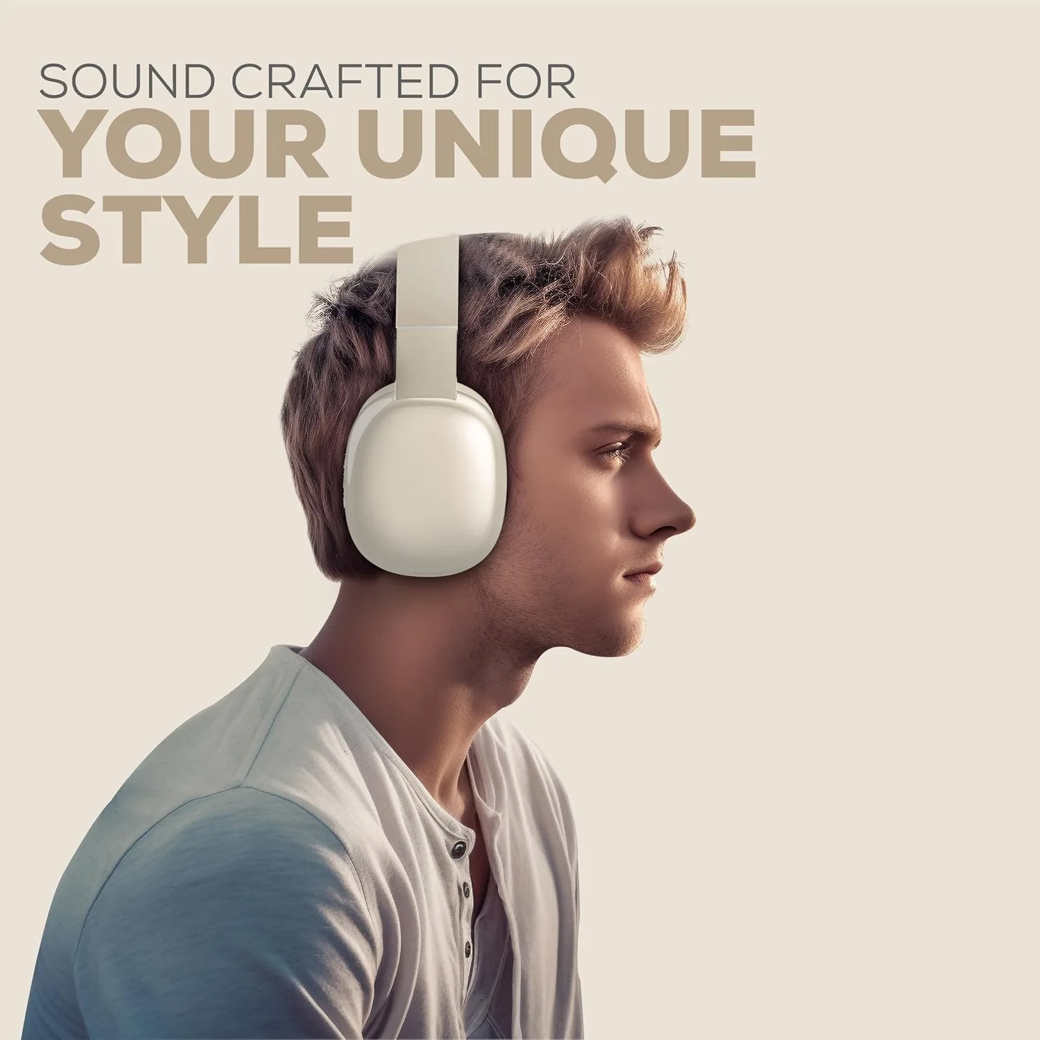 Gabba Goods Wireless Over Ear Bluetooth Headphones with Microphone - Wireless Headset -Noise Reduction - Bluetooth, Wired,Built in Micro SD for Travel, Home, Work TV,PC,Gaming,Cellphone (Beige)