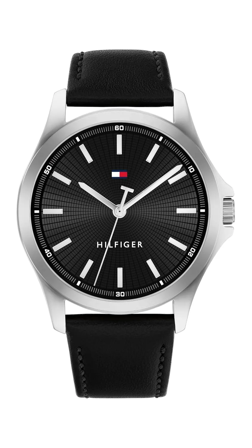 Tommy Hilfiger Men's 3-Hand Quartz Watch – 42mm Case, Leather Strap, 3 ATM Water Resistant, Modern Everyday Timepiece, Gift for Him