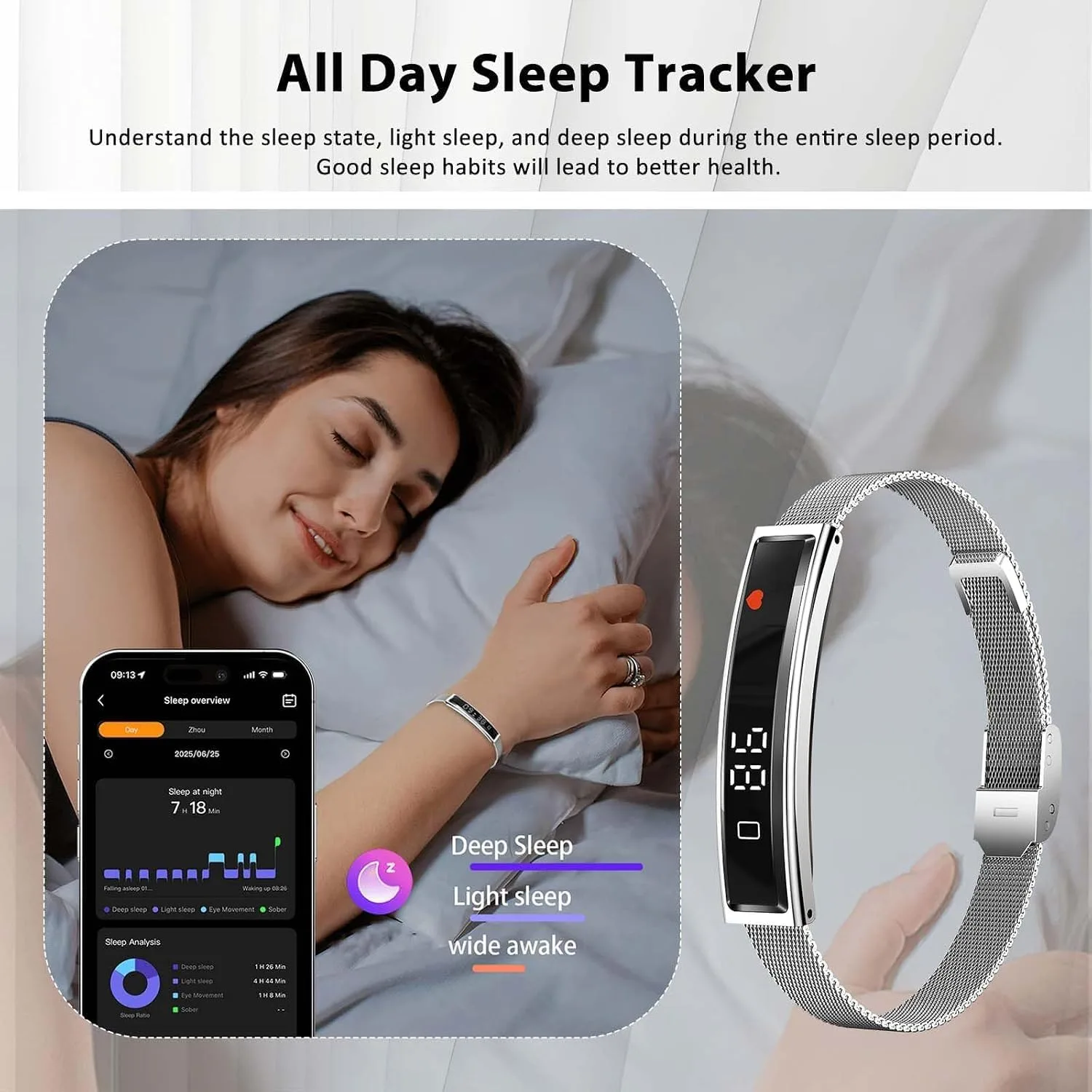 Fitness Health/Calorie Tracker with 2 Bands, Sleep Detection Bracelet